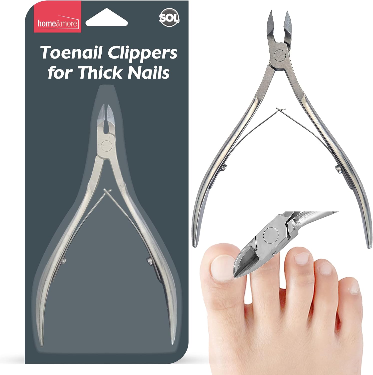 SOL Heavy Duty Toenail Clippers & 1pk Nail Remover - Stainless Steel for Thick Nails - Angled Edge for Precision - Nail Nipper for Hands & Feet - Easy to Use Foot Care Tool for Men & Women