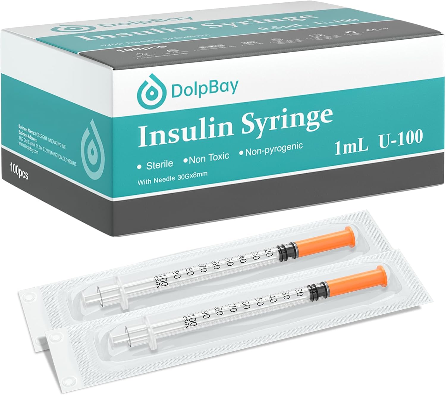 Insulin Syringe, Needles for Injections, 1cc 30G 5/16" (8mm) - Pack of 100 Pcs