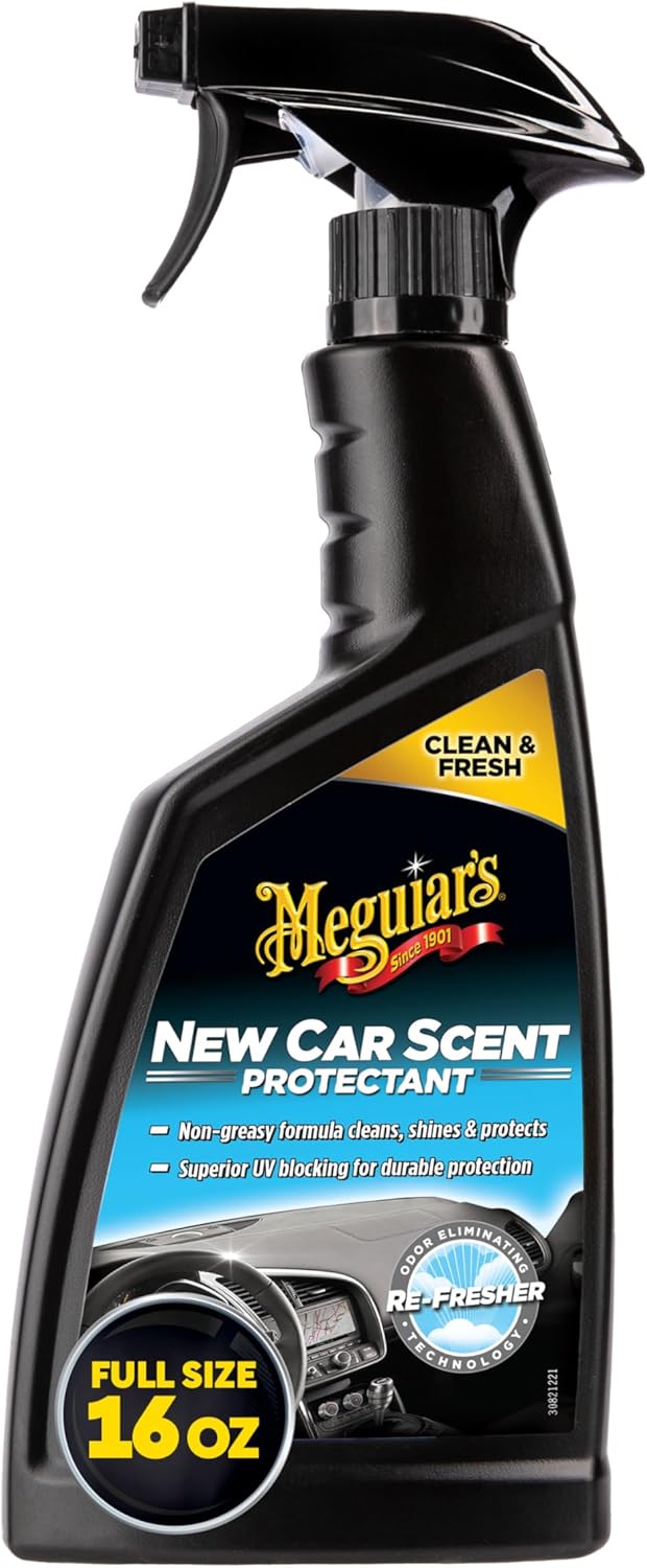 Meguiar's New Car Scent Protectant Spray - Car Interior Cleaner for Vinyl, Rubber and Plastic, Contains UV Protection and Leaves a Rich, Satin Shine with a Pleasant New Car Smell, 16 Oz
