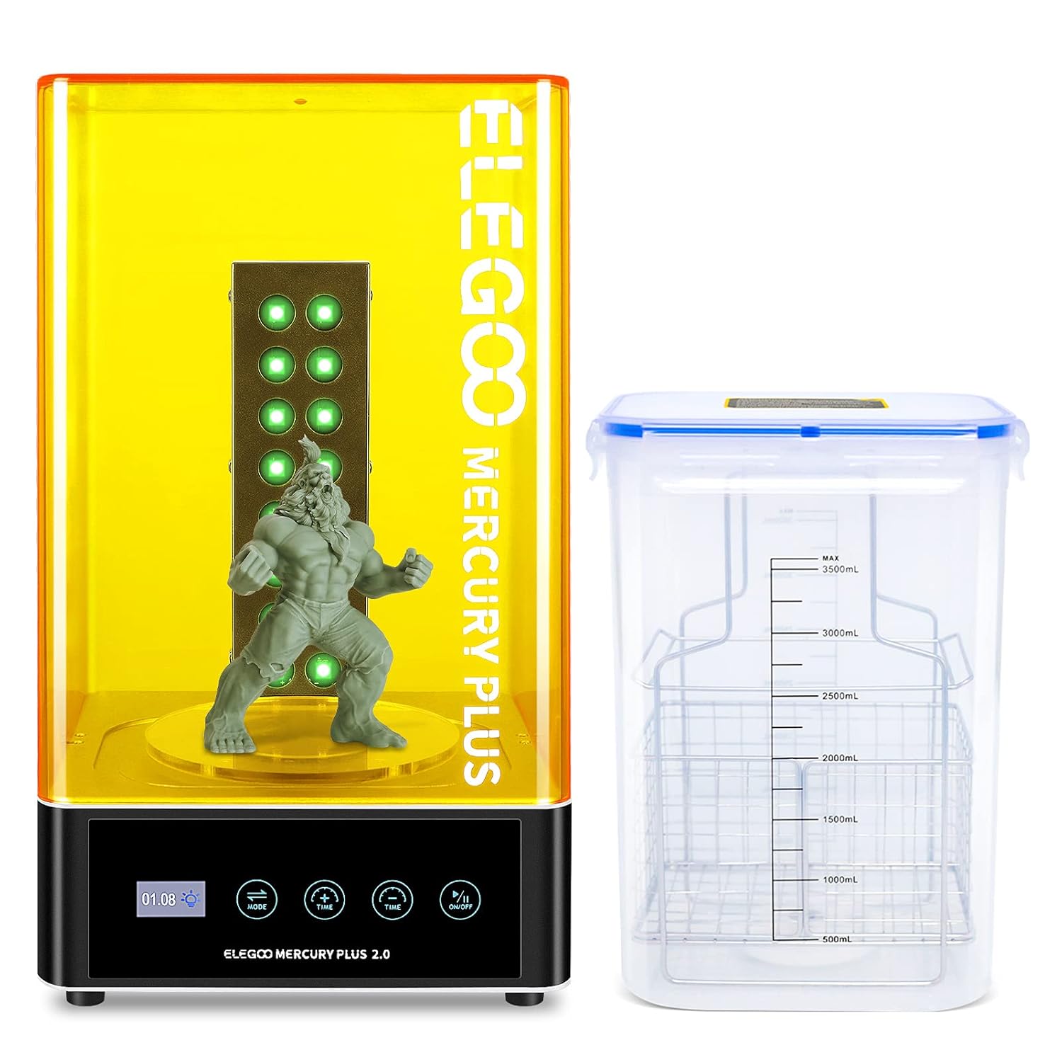 ELEGOO Wash and Cure Station Mercury Plus 2.0, Upgraded 2 in 1 Design Washing UV Resin Curing Machine with Washing Container and Busket for LCD/DLP/SLA Mars Photon S Photon Mono 3D Printed Models