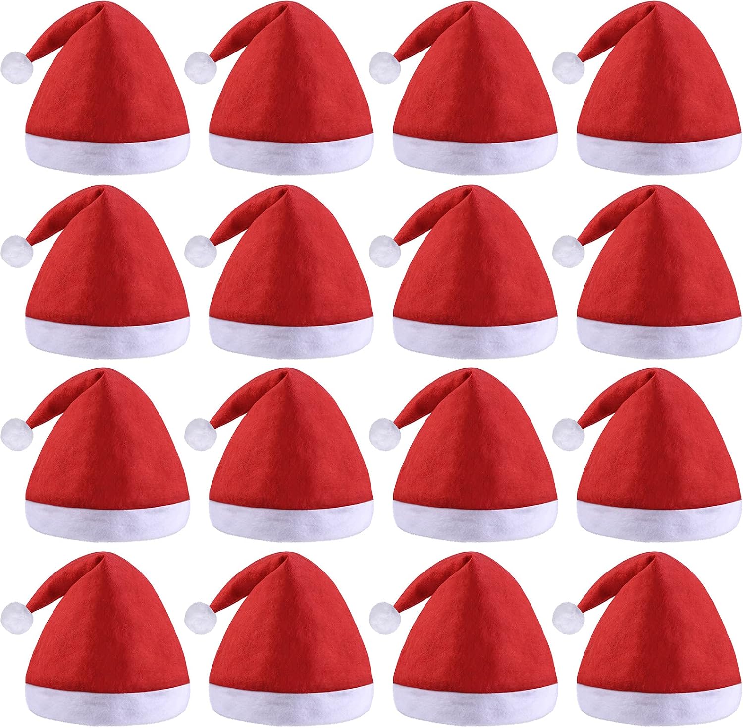 16 Pack Christmas Santa Hats with White Cuffs Non-Woven Christmas Party Hats Santa Hat for Adults