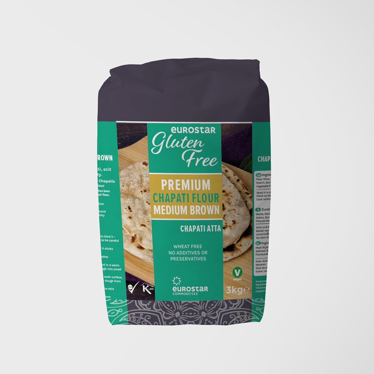 Eurostar Chapati Atta Gluten Free Flour (Medium Brown, 3kg)