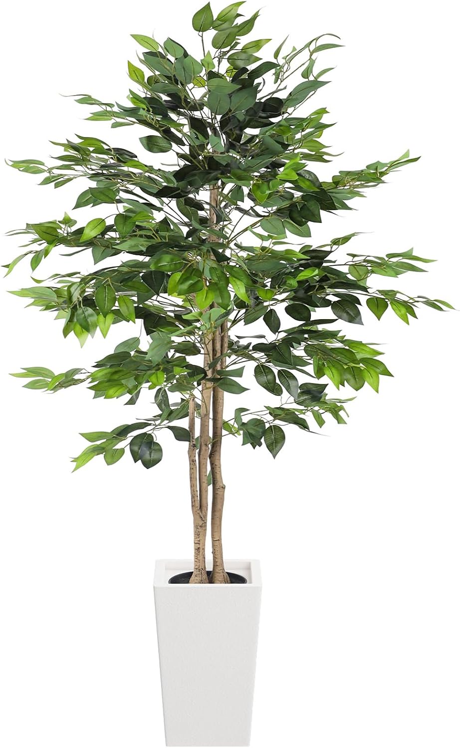 YOLEO 6FT Artificial Ficus Tree with White Tall Pot Indoor | Lifelike Faux Silk Tree for Homes & Offices Decor 180cm