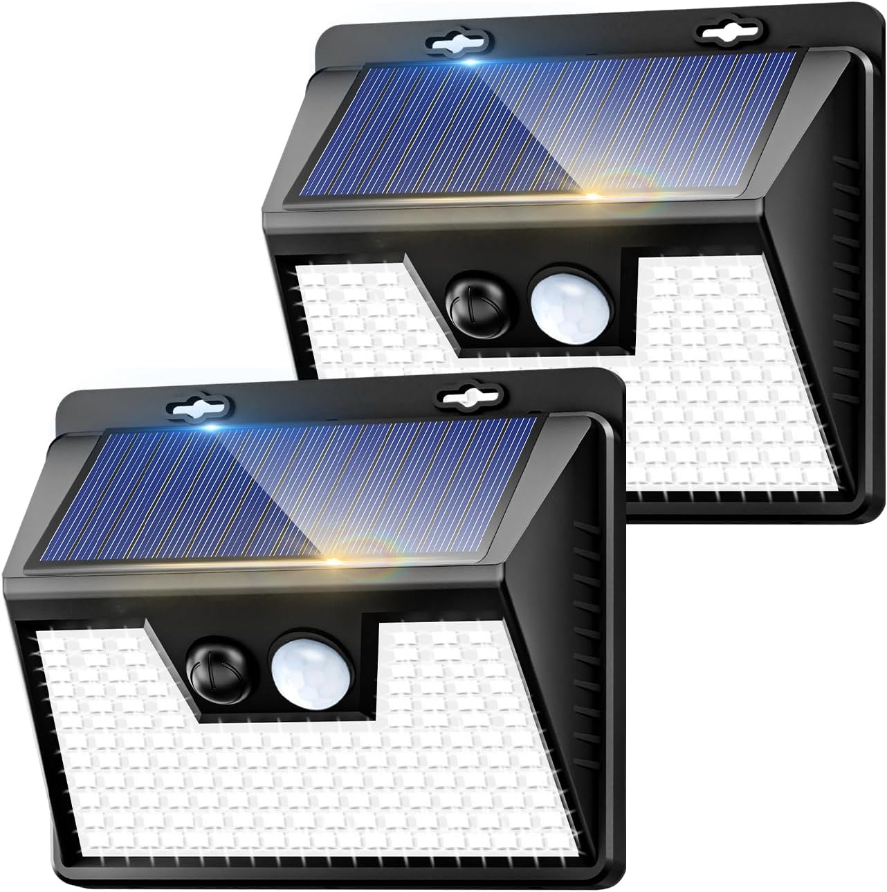 Solar Lights Outdoor 2 Pack, 140LED/3 Modes Motion Sensor Wall Lights Solar Powered, Wireless IP65 Waterproof Solar Lights Outside Bright for Deck Steps Fence Patio Front Door Pathway, White