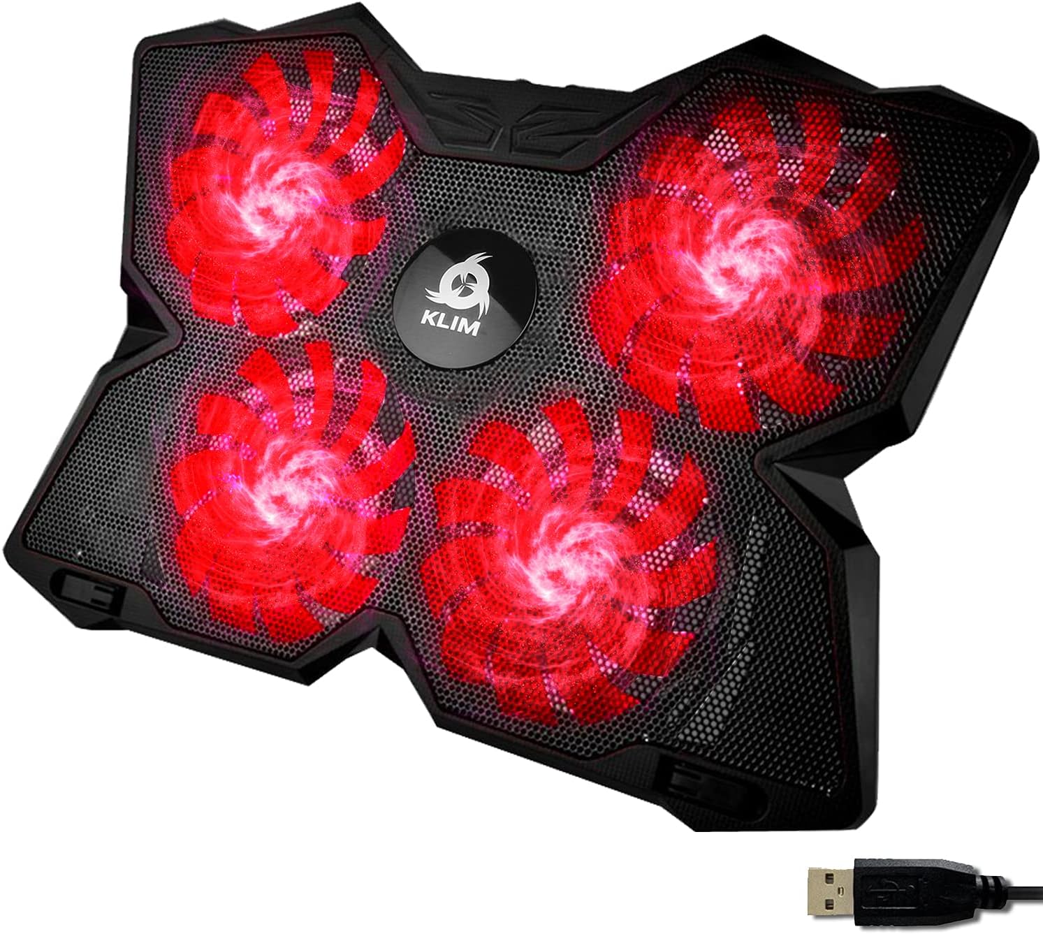 KLIM Wind - Laptop Cooling Pad - The Most Powerful Rapid Action Cooling Fan - Laptop Stand with 4 Cooling Fans at 1200 RPM - USB Fan - Compatible - Black