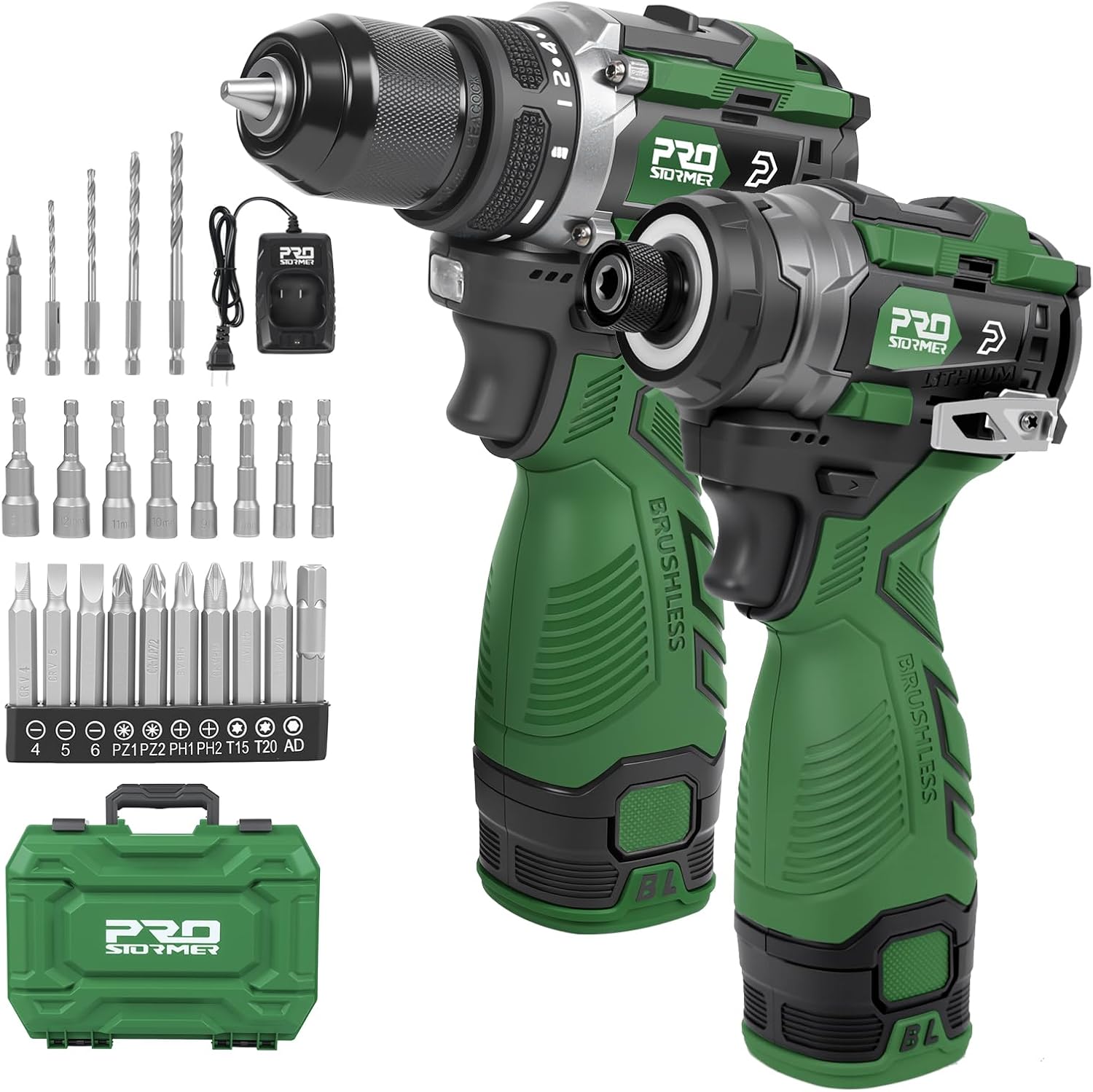Prostormer Cordless Drill & Impact Driver Set, 17V Brushless Power Tool Kit