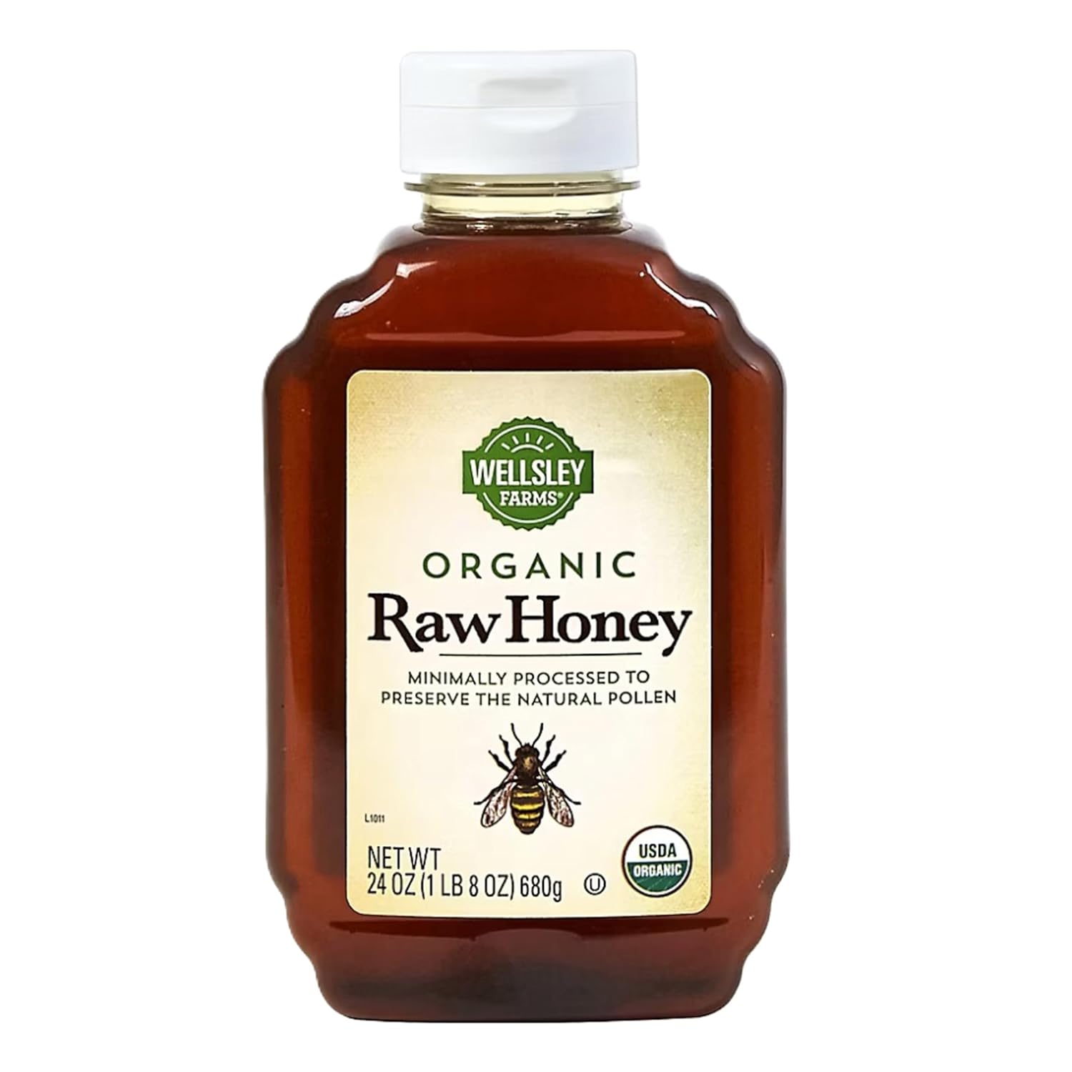 Wellsley Farms Organic Raw Honey, 100% Pure, USDA Certified – 24 oz Bottle.