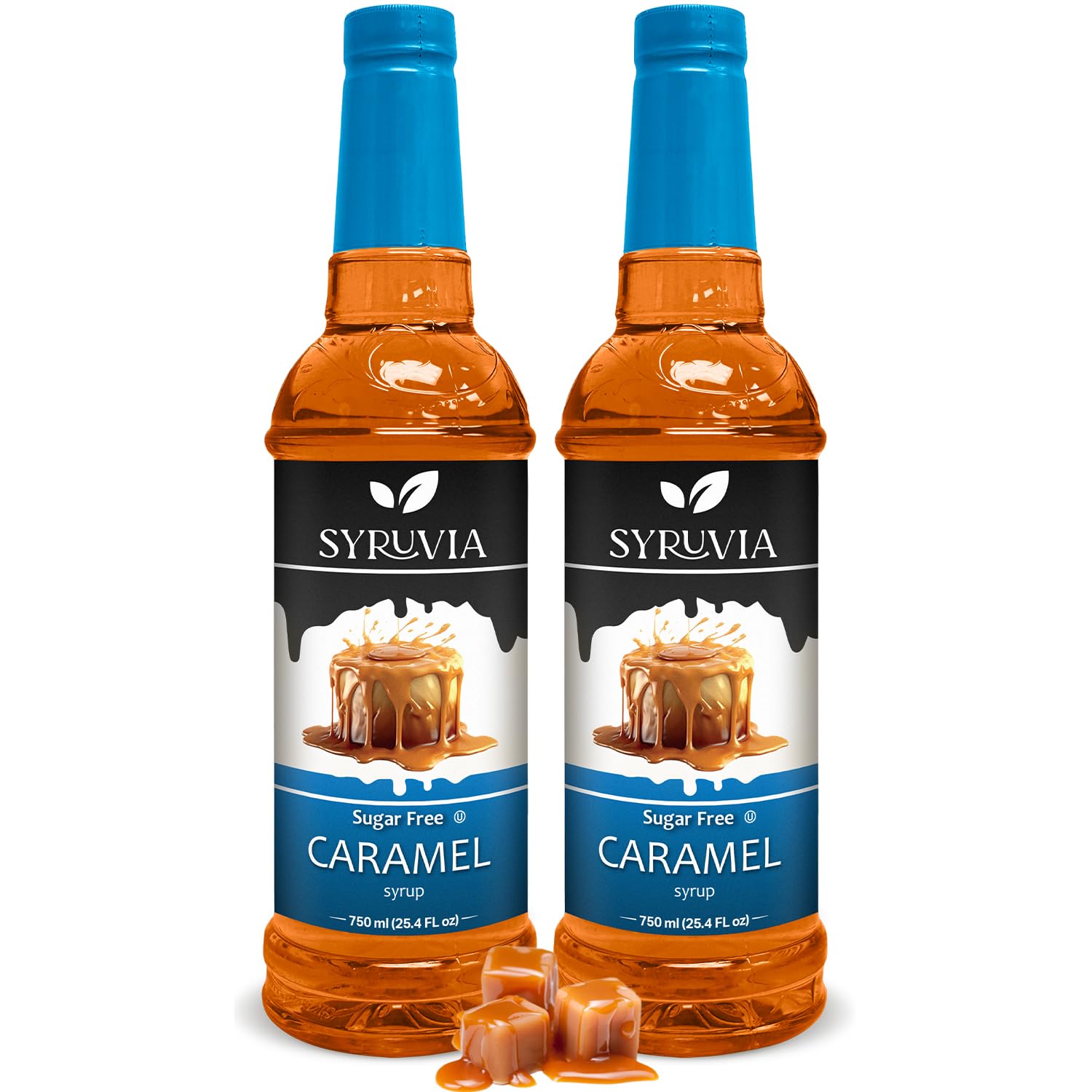 Syruvia Sugar-Free Caramel Coffee Syrup – 25.4 fl oz - Syrup for Coffee, Latte, Shakes, Smoothies, Desserts – 100% Vegan, Gluten Free, Kosher – No-Calorie Coffee Syrup, (Pack of 2)