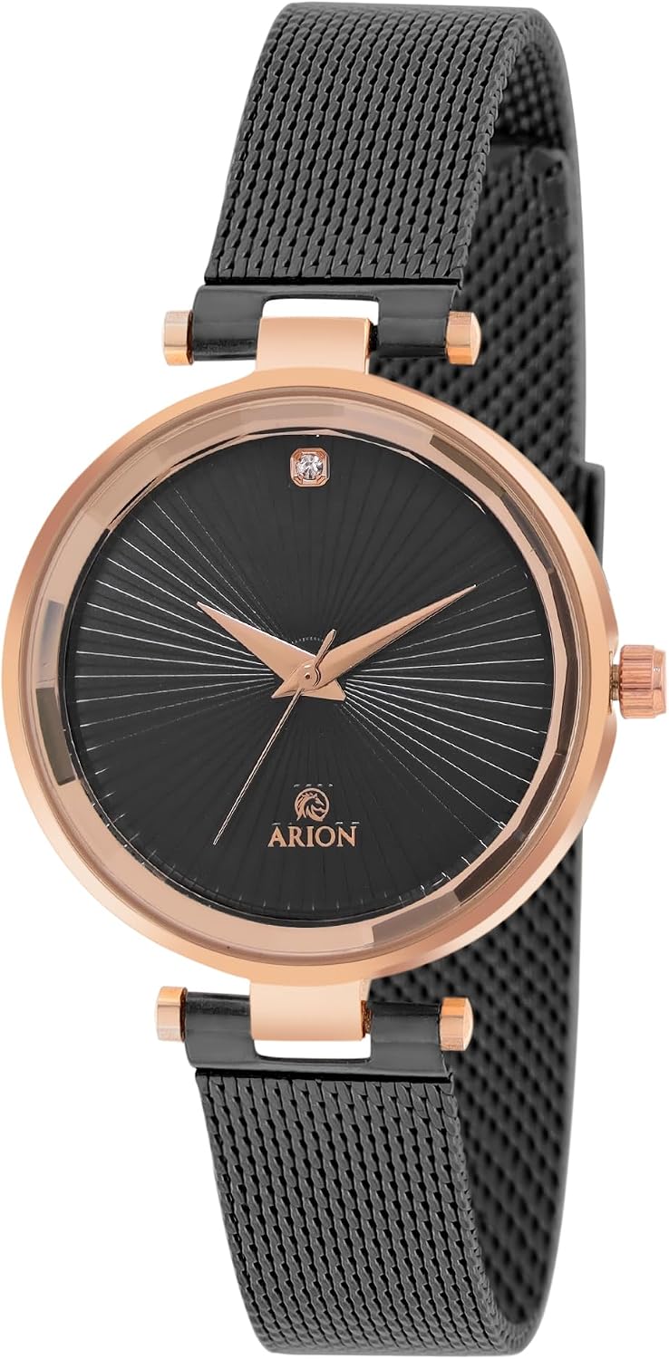 Arion Women’s Analog Quartz Watch 26mm Rose Gold-Painted Brass Wristwatch, Premium Fashion Dress Timepiece with Gift Box. Gift for Women Ladies Girls