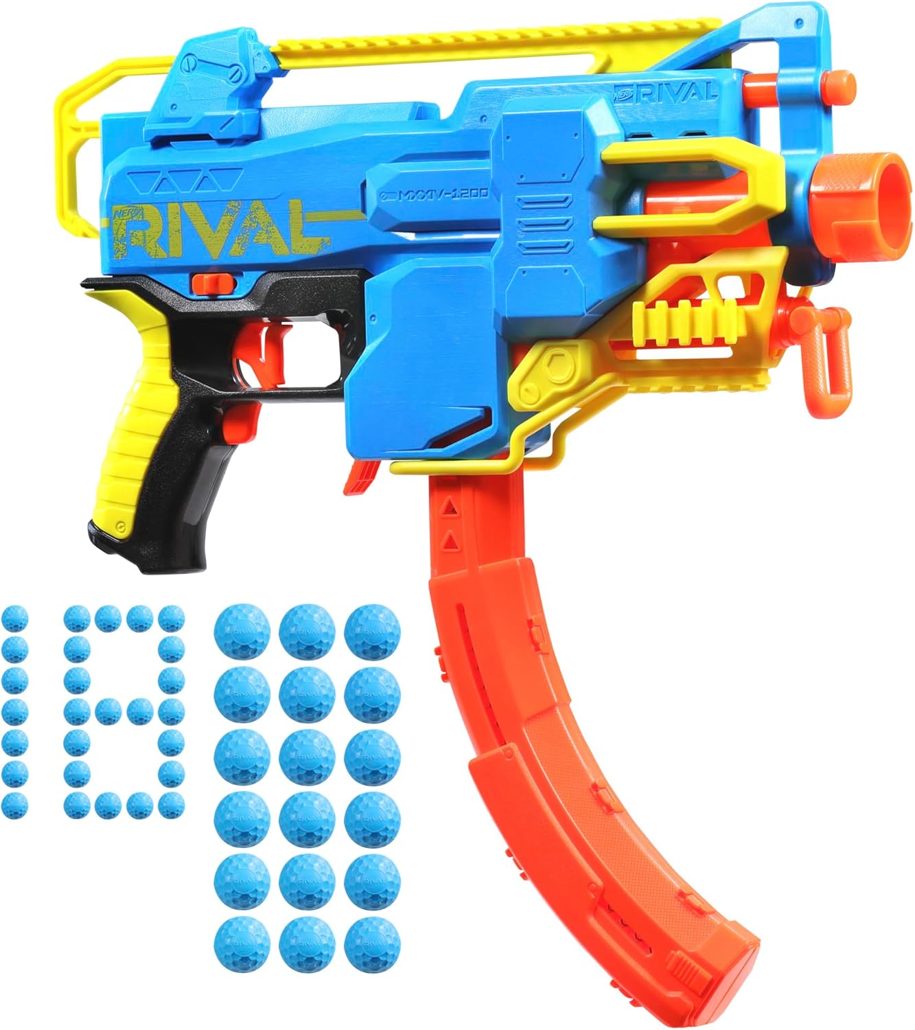 Nerf Rival Challenger MXXIV-1200 Motorized Blaster, Curved 12 Round Magazine, 18 Nerf Rival Accu-Rounds, Gifts for Teens