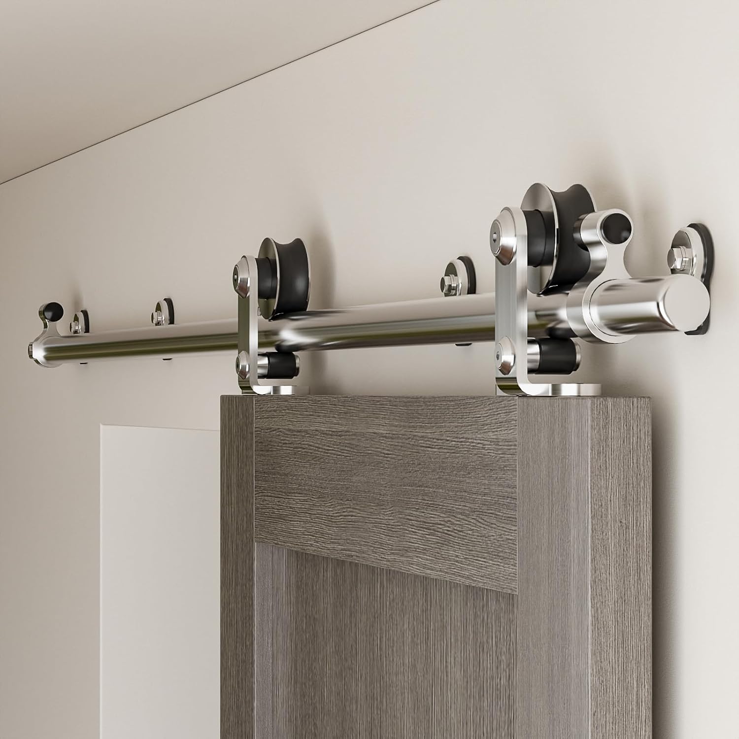 6.6FT/201cm Stainless Steel Sliding Barn Wood Door Hardware Closet Track Roller Hanger Wheel Rail Set for Single Door