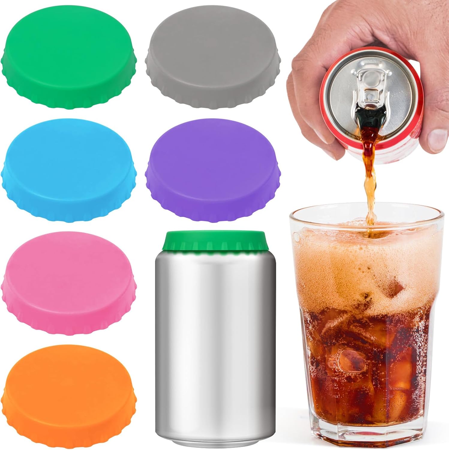 6 Pack Silicone Soda Can Cover Lids, Reusable Soda Can Lids Beer Can Covers Pop Can Covers, BPA Free Silicone Can Cover, Stopper and Protector for Soda, Beer, Beverage, Juice, Coke, Fits Standard Cans