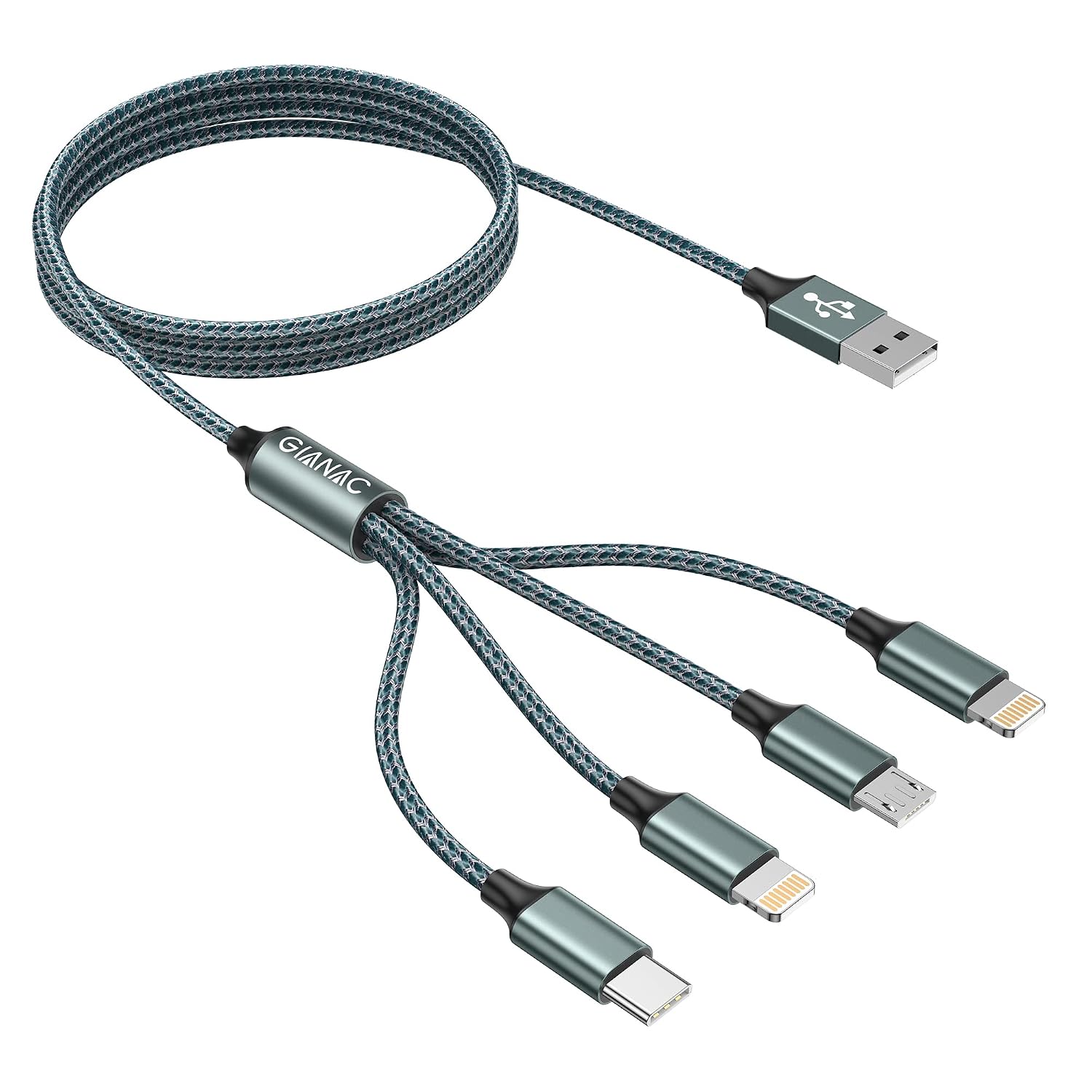 Multi Charger Cable, 4 in 1 Charger Cable [1.2M] Multiple USB Cable Nylon Braided with Micro USB Type C Lightning Cable Connector for iPhone, Android Galaxy, Huawei, Nexus, Nokia,LG, Sony, PS4-Green