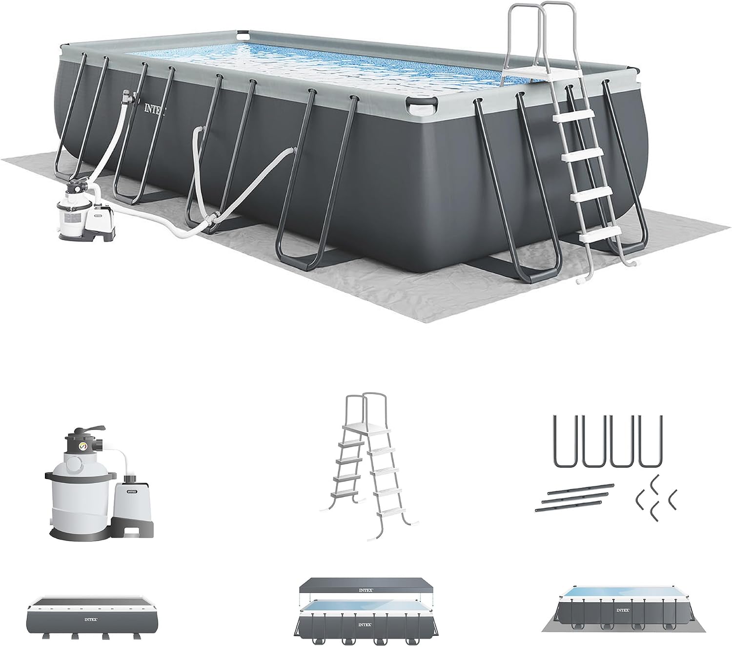 INTEX 26363EH Ultra XTR Deluxe Rectangular Above Ground Swimming Pool Set: 24ft x 12ft x 52in – Includes 2100 GPH Sand Filter Pump – Easy Assembly