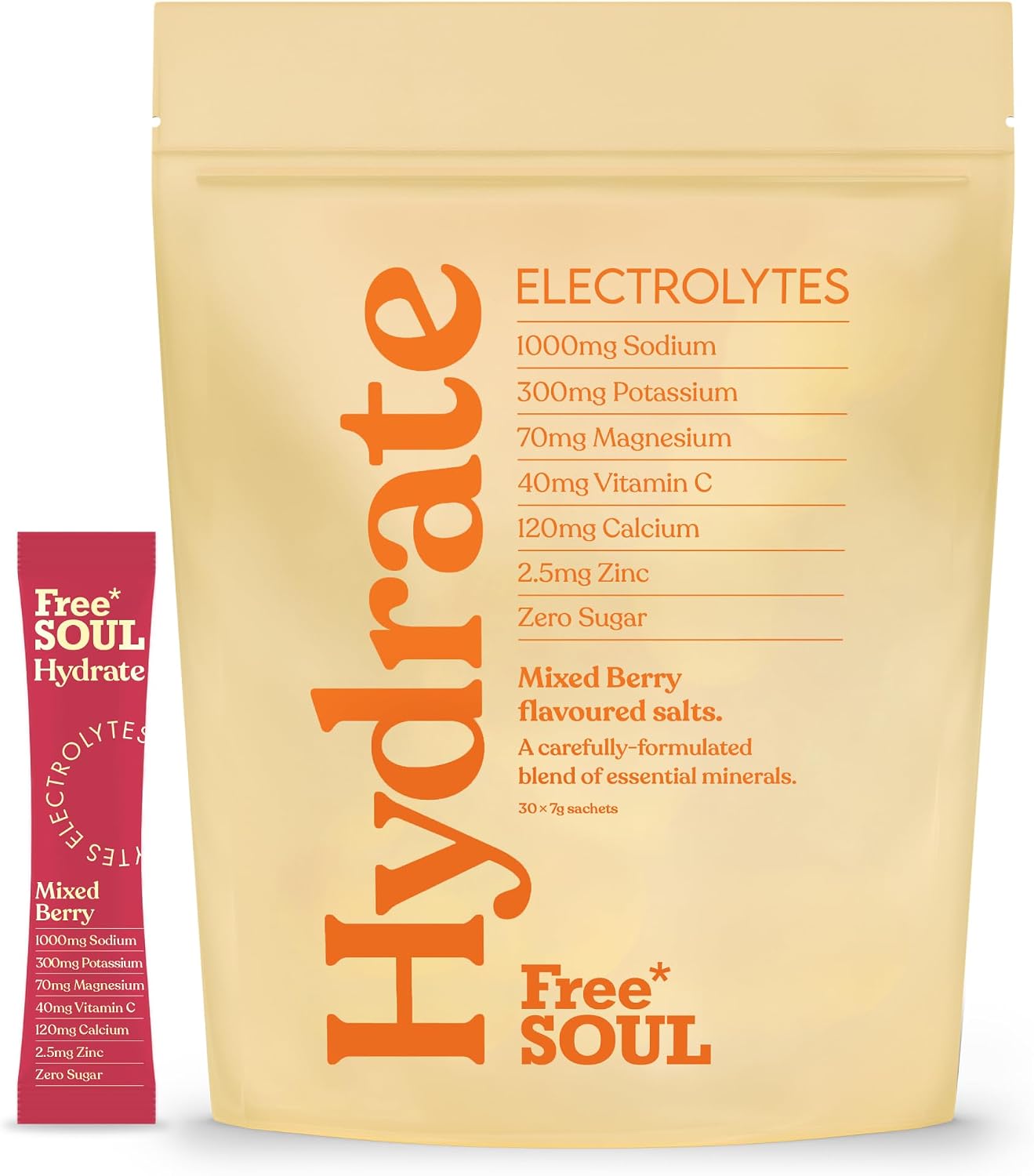Free Soul Hydrate | Electrolyte Hydration Sachets | Zero Sugar | 30 Sachets | Advanced Electrolyte Powder with Sodium, Magnesium, Vitamin C | Mixed Berry Flavour