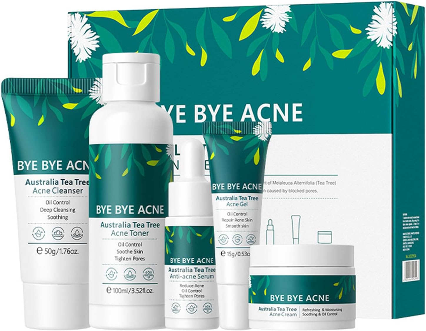 Skincare Set Gifts for Teenagers Girls - Tea Tree Skin Care Sets & Kits - Pamper Gifts for Women Includes Cleanser-Toner-Serum-Face Cream-Gel - Acne Remove Oil Control Facial Kit(5PCS)