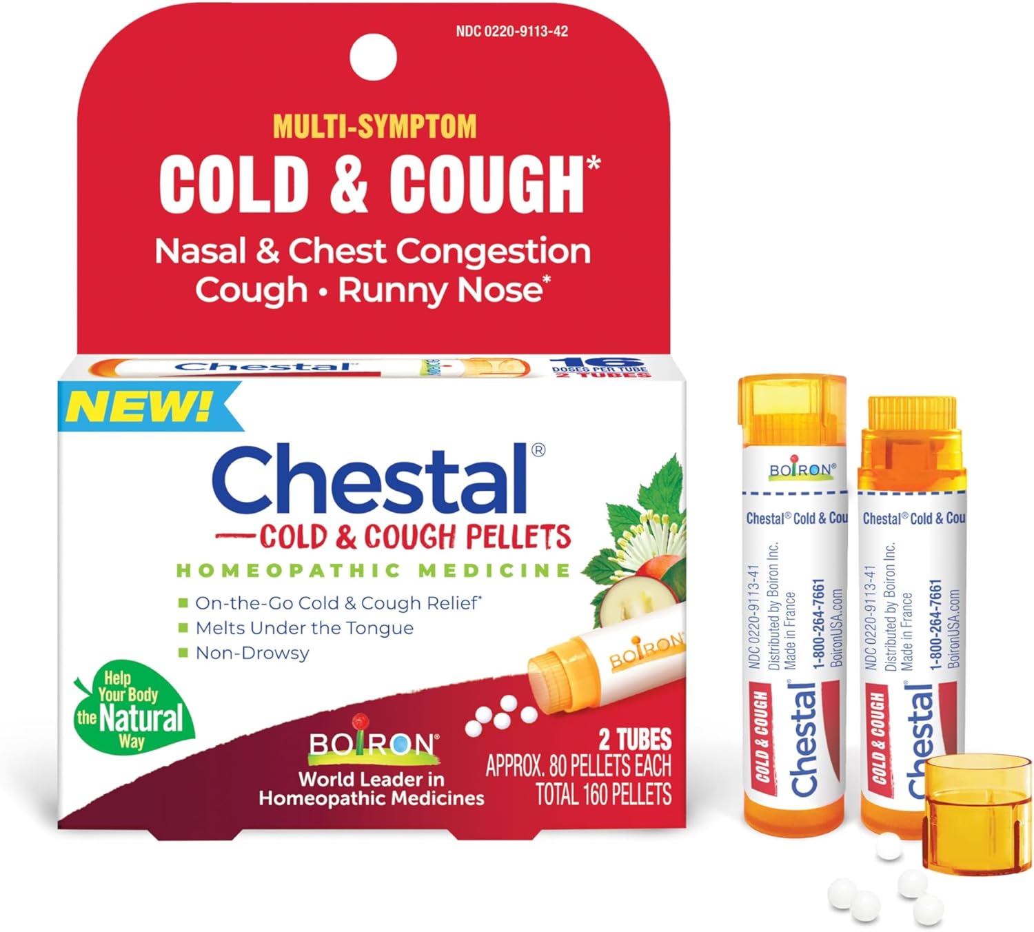 Chestal Adult Cold & Cough Pellets for Nasal & Chest Congestion, Fitful Cough, Sneezing, Occasional Minor Sore Throat, and Runny or Stuffy Nose - 2 Count (160 Pellets)