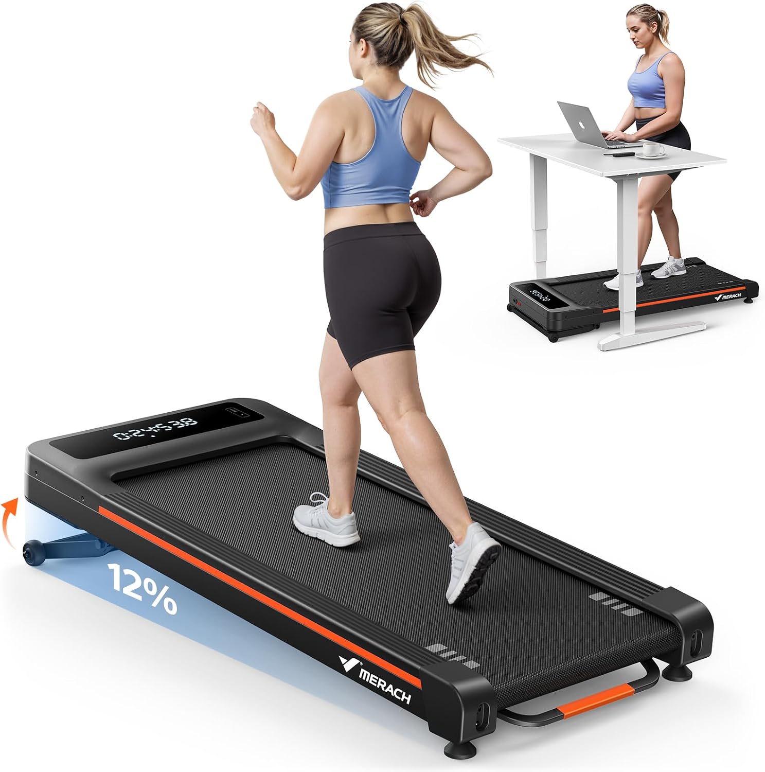 MERACH Heavy Duty Walking Pad Treadmill with 10%-12% Auto Incline