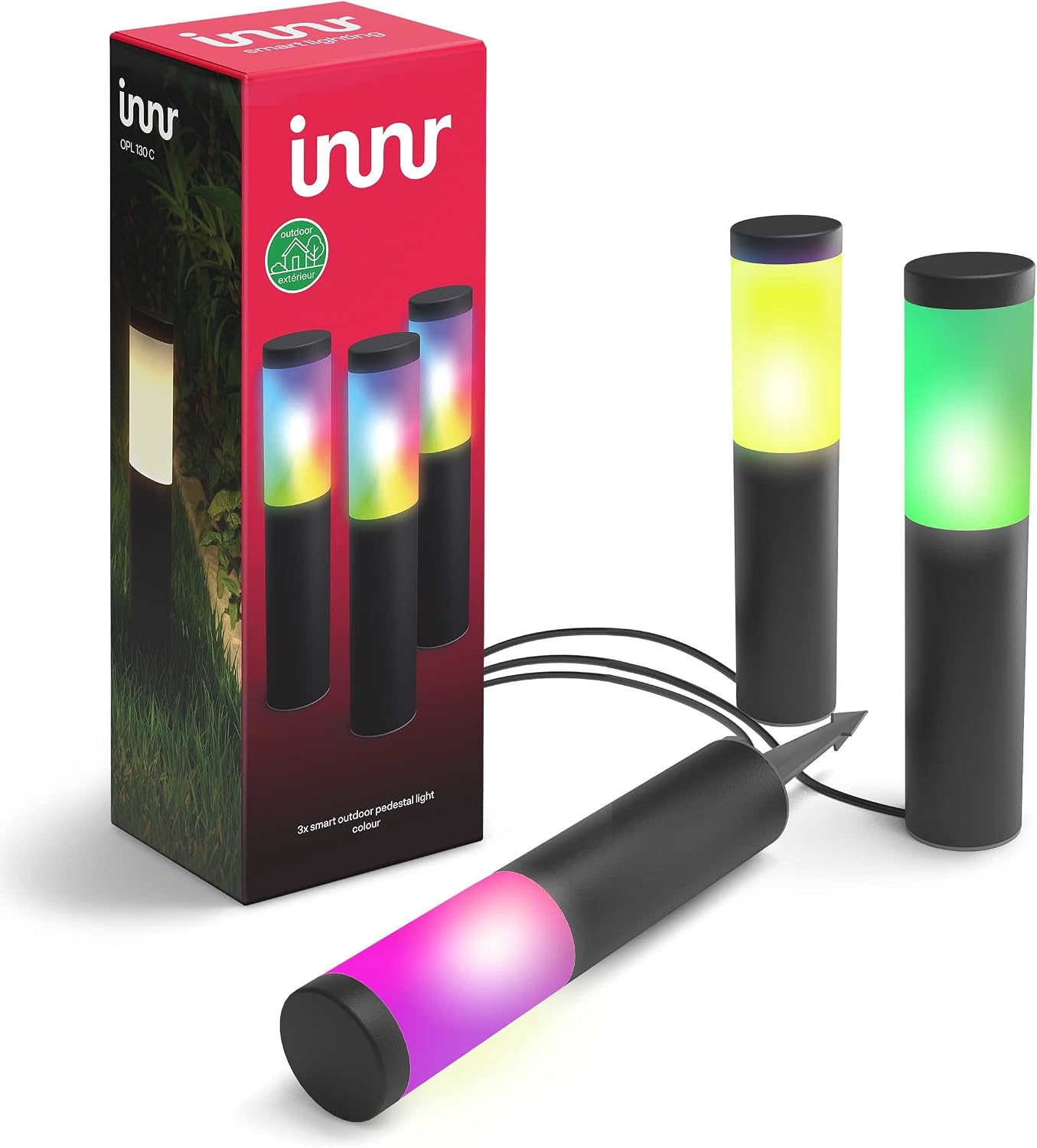 innr Smart Outdoor Lights, Color Pathway Lights, Works with Philips Hue*, Alexa, Hey Google, SmartThings (Hub Required) Zigbee Outdoor Lights, 3-Pack with Power Supply and RGBW Control Box, OPL 130C