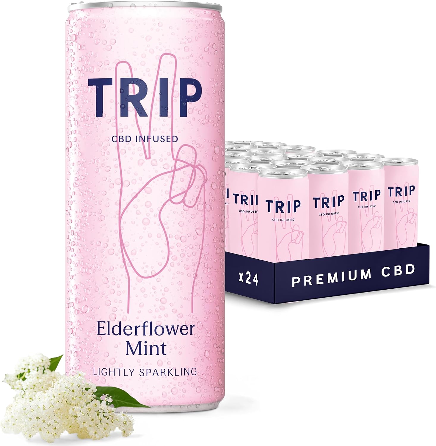 TRIP Sparkling Drink, Low Calorie, Vegan, Elderflower Mint, 24 pack