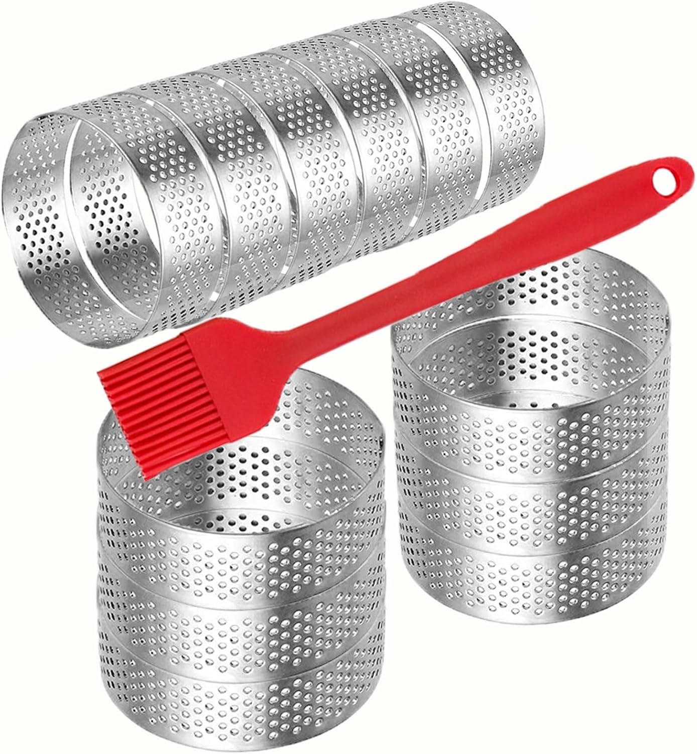 12Pack Tart Rings 3.15 Inch Perforated Tart Ring Stainless Steel, Round Mousse Cake Ring Metal Pastry Mold for Baking Cooking Pastries, small fruit tartet crust 8cm
