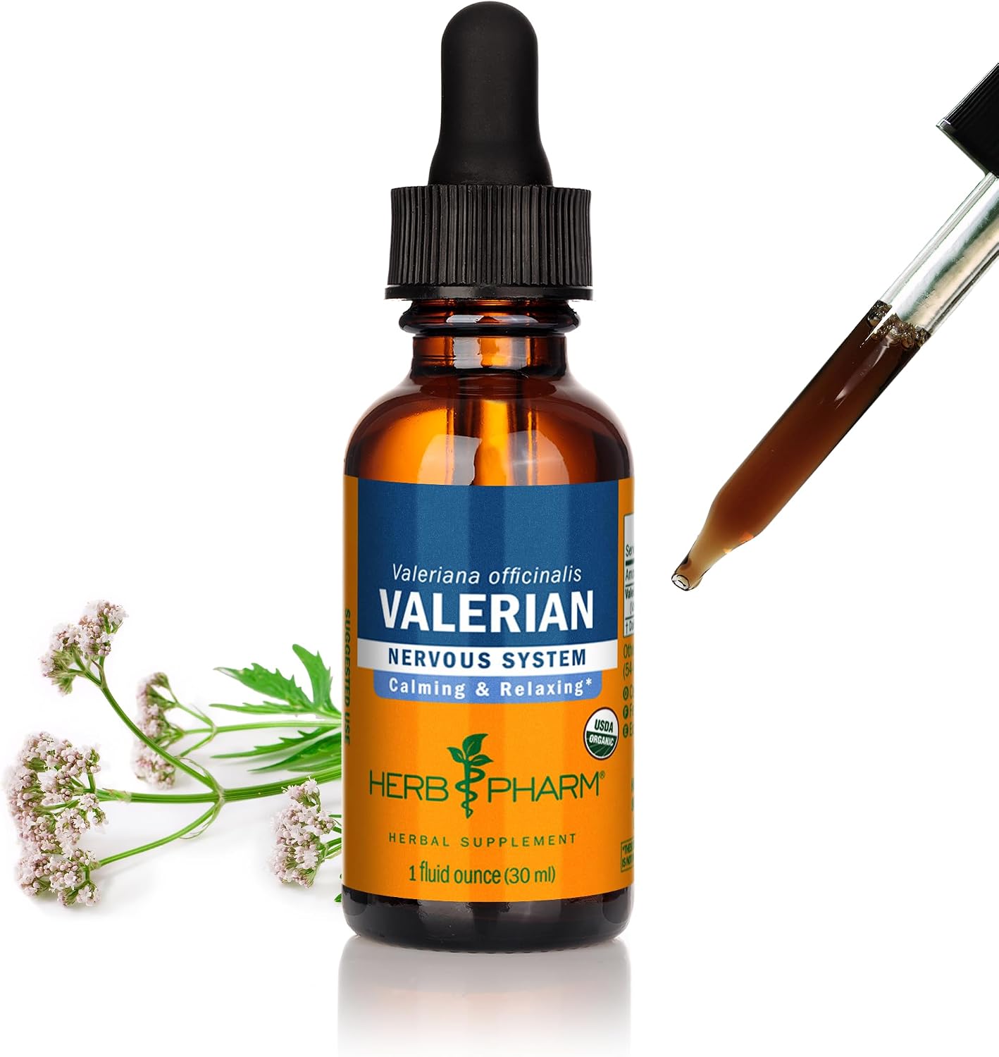 Herb Pharm Organic Valerian Root Liquid Extract, Alcohol-Free: Sleep & Relaxing, Calming Nighttime Sleep Support Supplement, Sugar-Free Herbal Supplement, 1 Oz