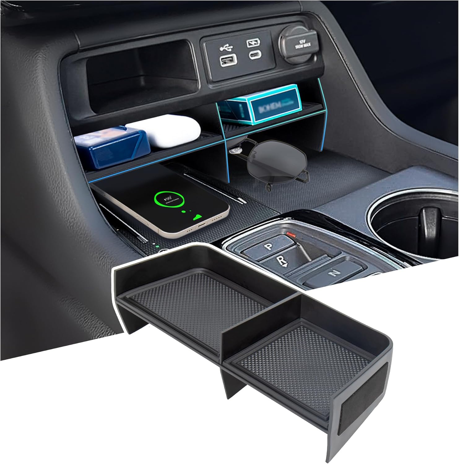 Center Console Organizer Compatible with 2023 2024 2025 Honda Pilot/2026 Honda Passport Accessories, Storage Box Tray Insert Divider Compartment Tray Interior Accessories