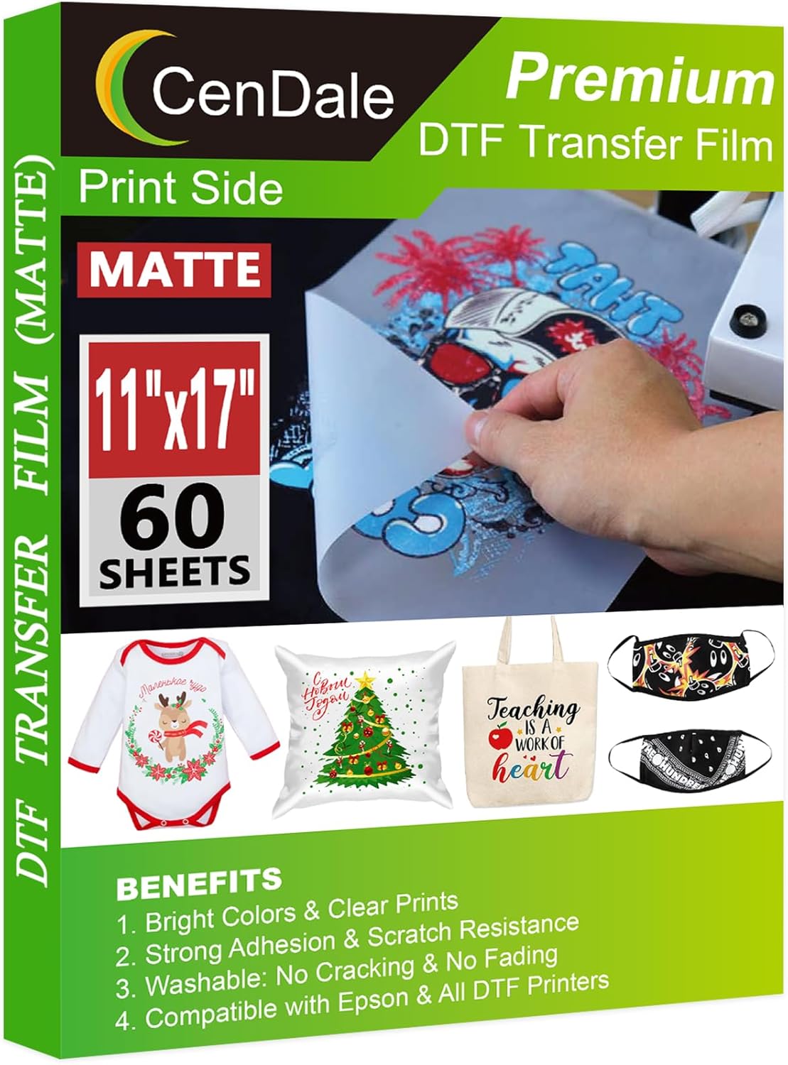 DTF Transfer Film 11"x17" - 60 Sheets Double-Sided Matte DTF Film for Sublimation Hack on Cotton, Direct to Film Printing on Dark and Light T-Shirts Textile, Hot & Cold Peel DTF Paper