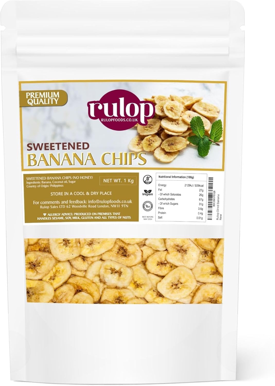 Rulop Sweetened Banana Chips - 1kg | Vegan Snack | Irresistibly Crunchy and Naturally Sweet | Perfect for Healthy Snacking