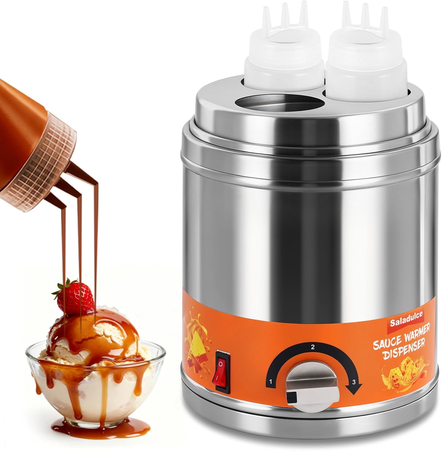 Electric Sauce Warmer Dispenser Cheese Sauce Bottles Warmer Hot Fudge Warmer Dispenser for Nacho Cheese Caramel Topping Chocolate