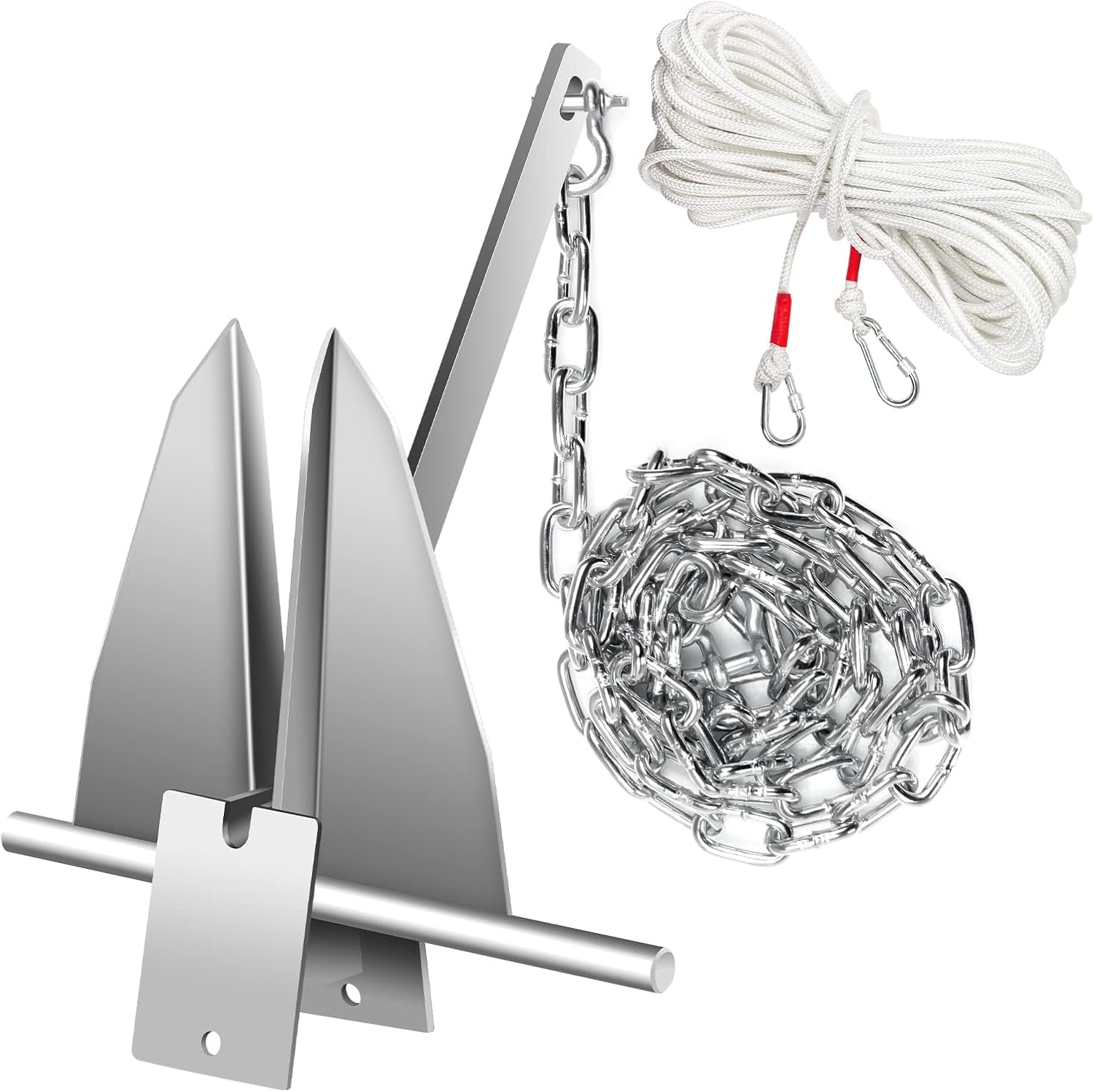 Boat Anchor Kit,Fluke Style Anchor,Hot-Dipped Galvanized Steel, Kit Includes Galvanized Fluke Anchor, Anchor Chain,Rope, Shackles,Boat Anchors for 15'-23' Boats Boats