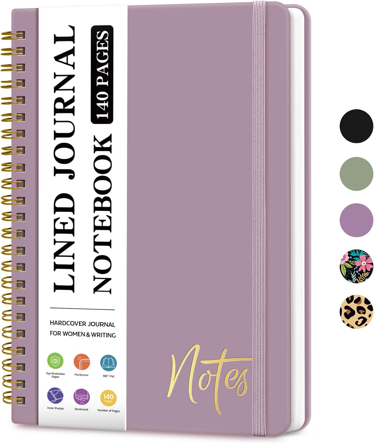 Lined Spiral Journal Notebook for Women, A5 College Ruled Journals for Writing, Hardcover Notebooks for Work, Note taking and Office School Supplies,140 Pages - Purple