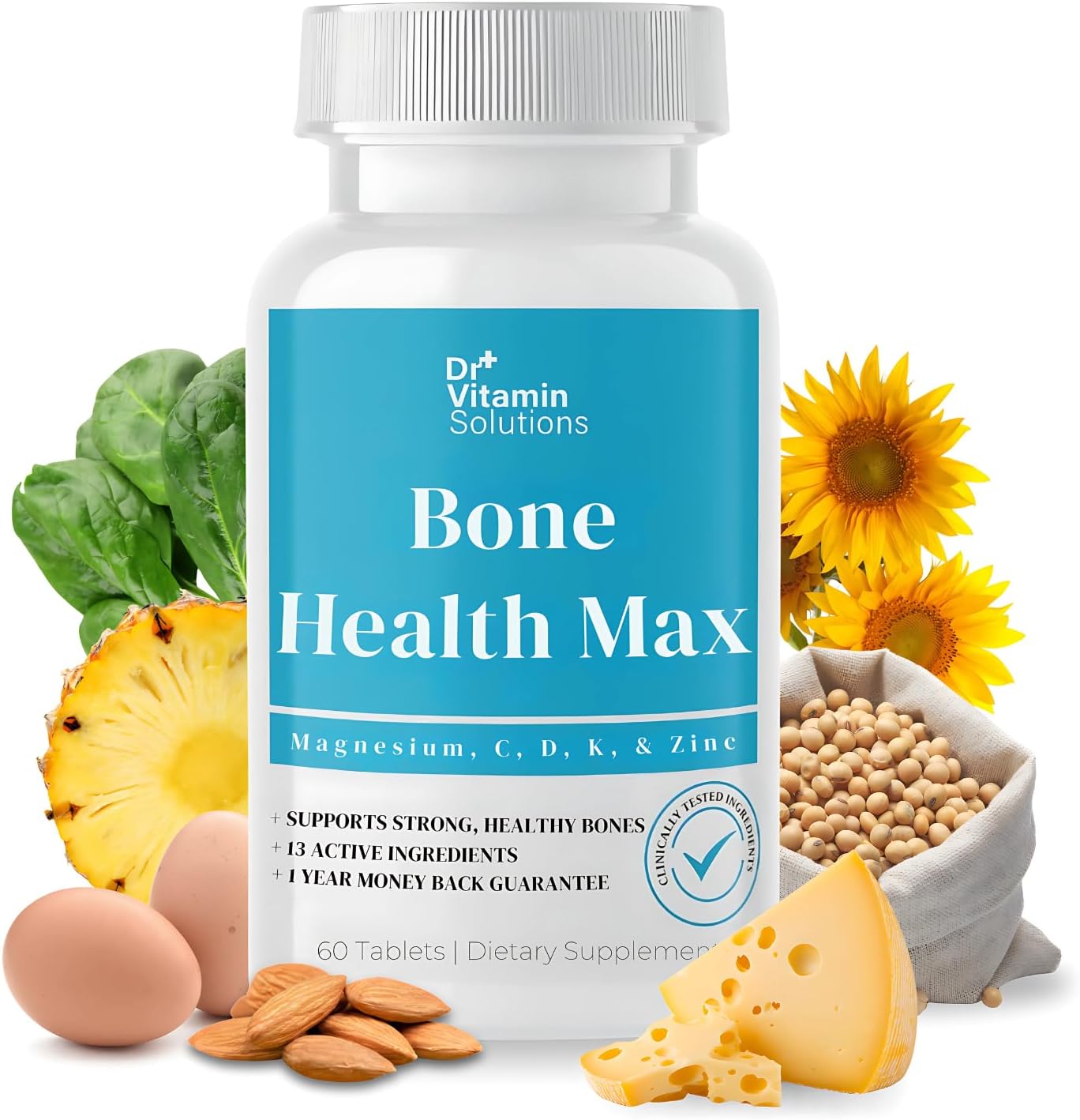 Bone Health Max - Advanced Calcium & Magnesium Supplement with Vitamin D3, Bromelain & Ipriflavone - 60 Tablets for Stronger Bones & Joint Support