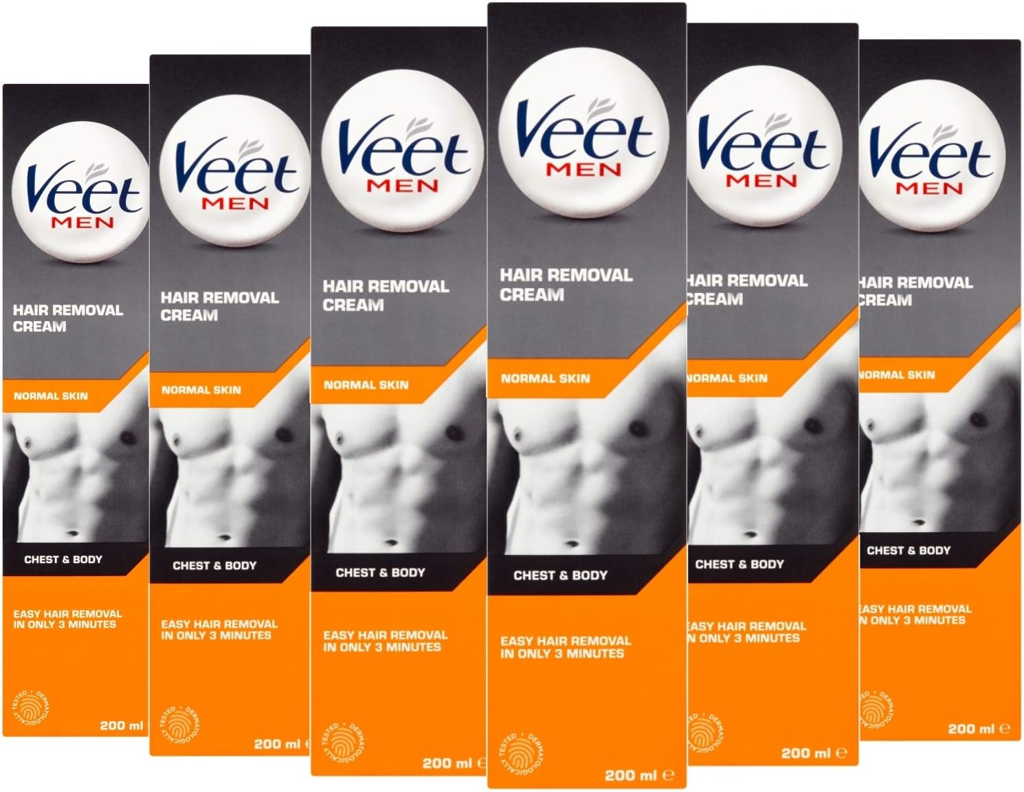 Veet Men's Hair Removal Gel Cream 200ml, Pack Of 6 - Effective Depilatory Solution For Smooth, Painless Application, Long-Lasting Results, Ideal Body And Chest Use
