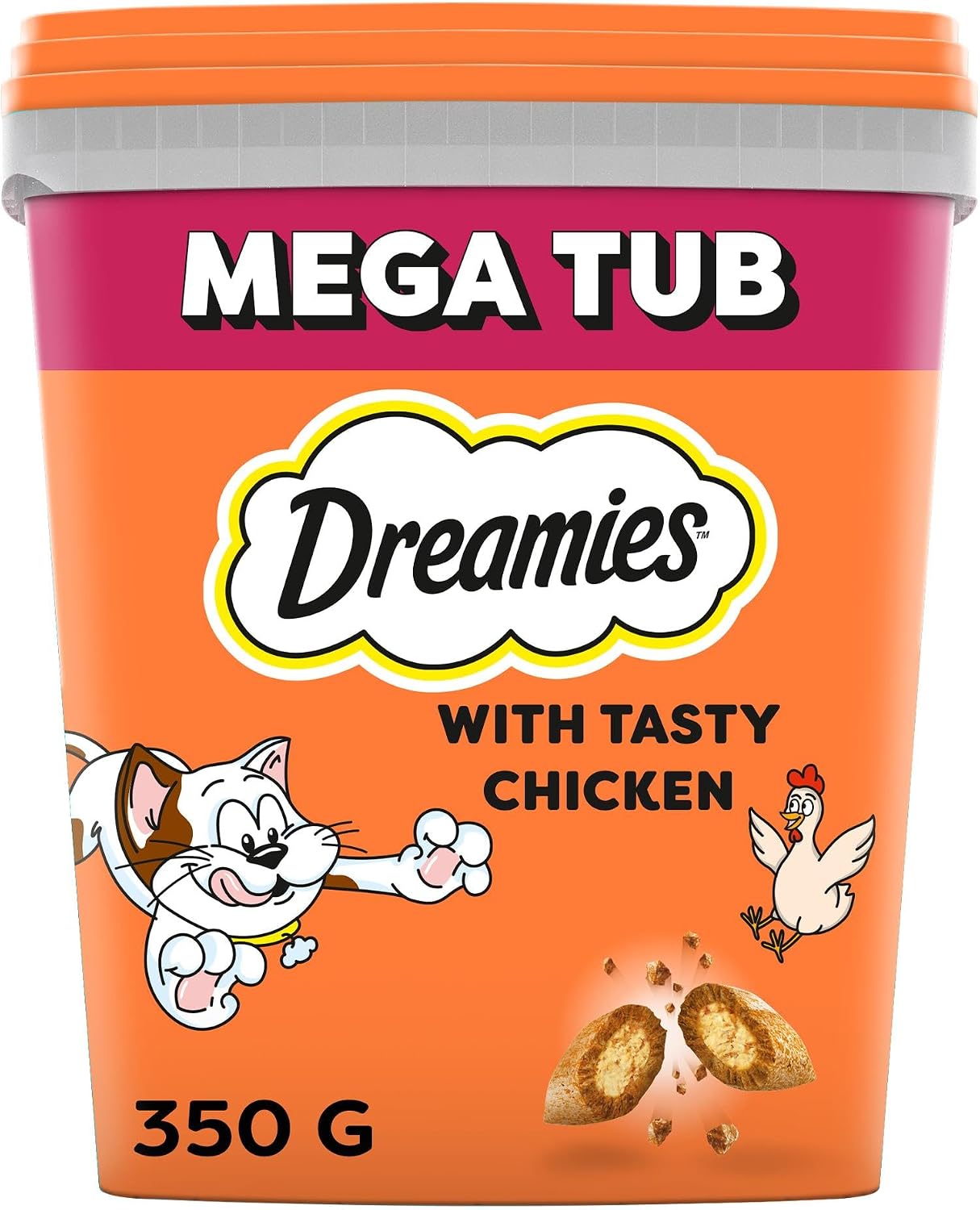 DREAMIES - Chicken Cat Treats - 2x350g - Multipack Snacks 2 Mega Tubs - Bulk Cat Food