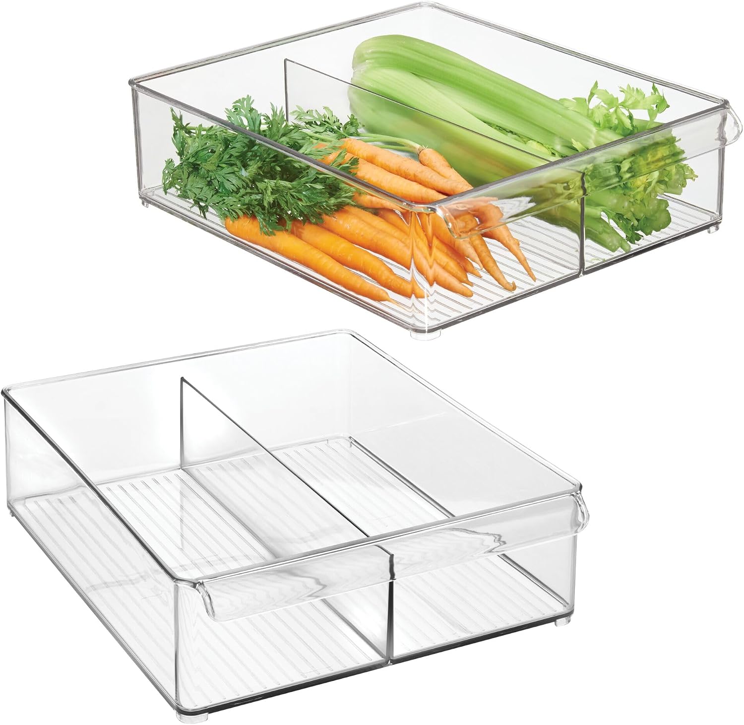 iDesign Divided Plastic Pantry Bin with Front Handle - Set of 2 - Clear
