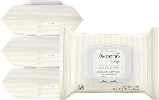 Aveeno Baby Hand & Face Cleansing & Moisturizing Wipes with Oat Extract and Aloe, Fragrance-Free Wipes for Sensitive Skin, Free of Sulfates, Alcohol, Parabens, and Dyes, 25 ct (Pack of 4)