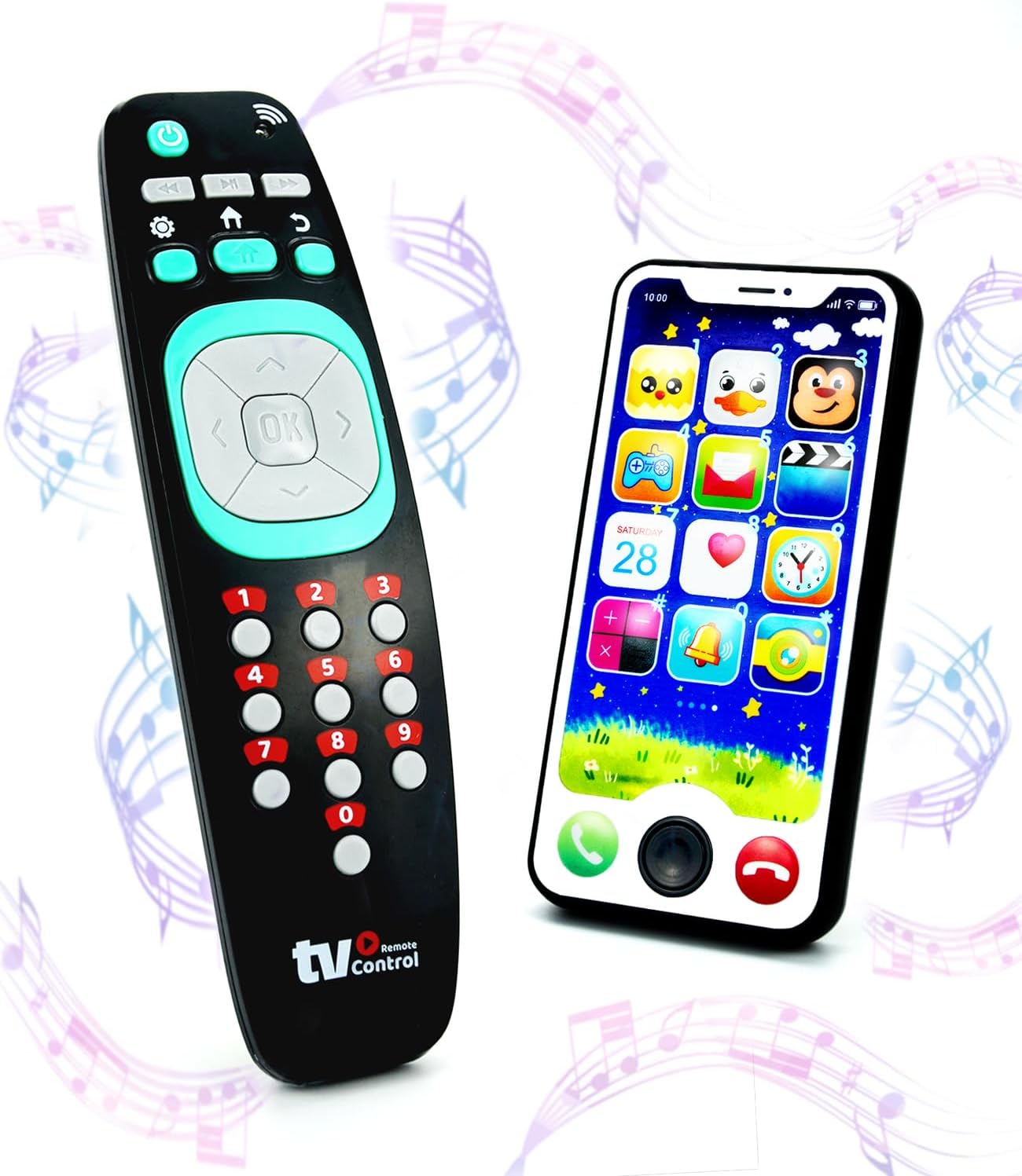 Baby Remote Control Toy and Smartphone Bundle, Pretend Play Playset for Toddlers Babies, Musical Toys with Light and Sound for Boys and Girls