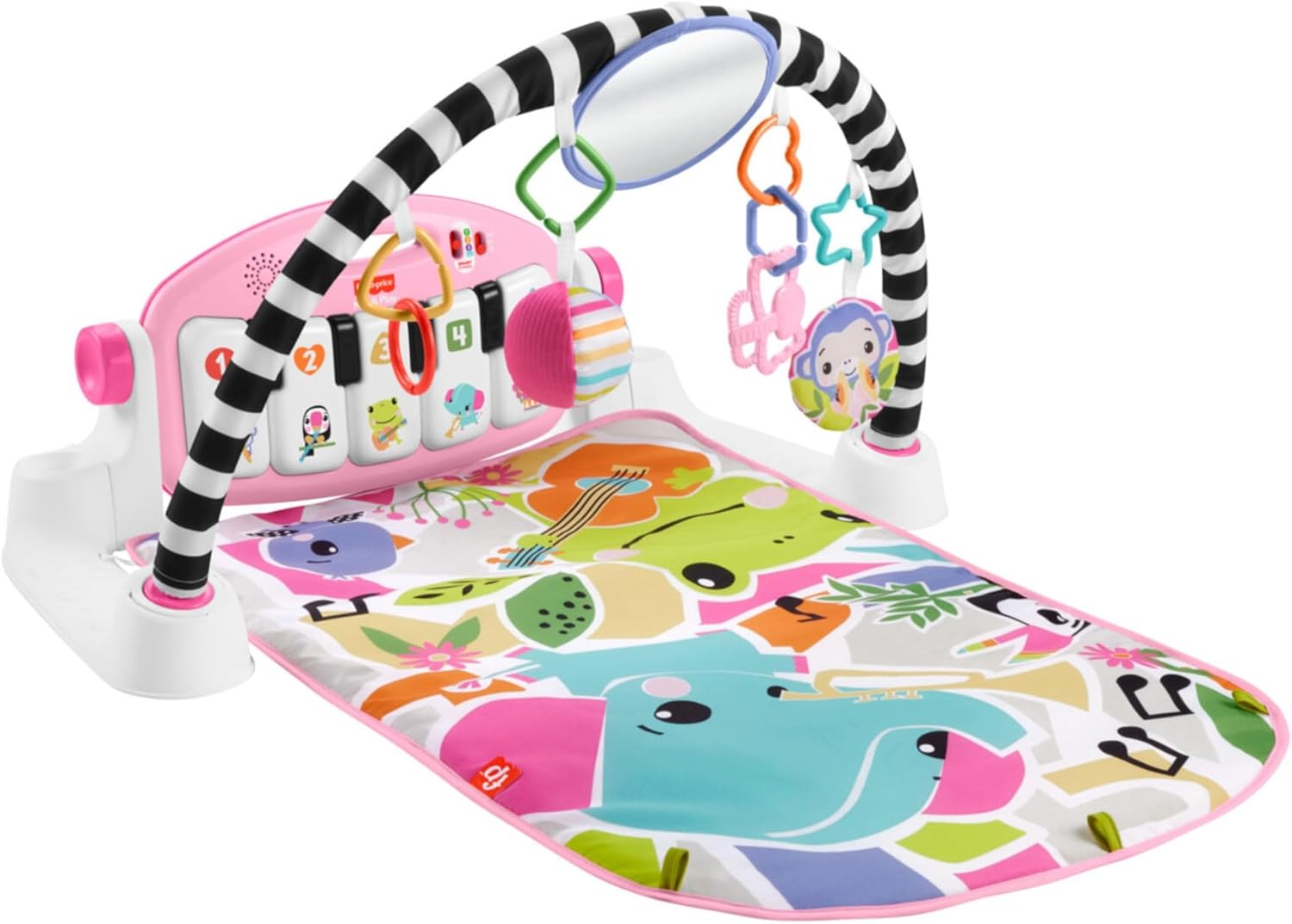 Fisher-Price Baby Activity Mat Glow and Grow Kick & Play Piano Gym, Portable Musical Toy with Smart Stages Learning, Ages 0+ Months, Pink, Queens English Version, HYH63