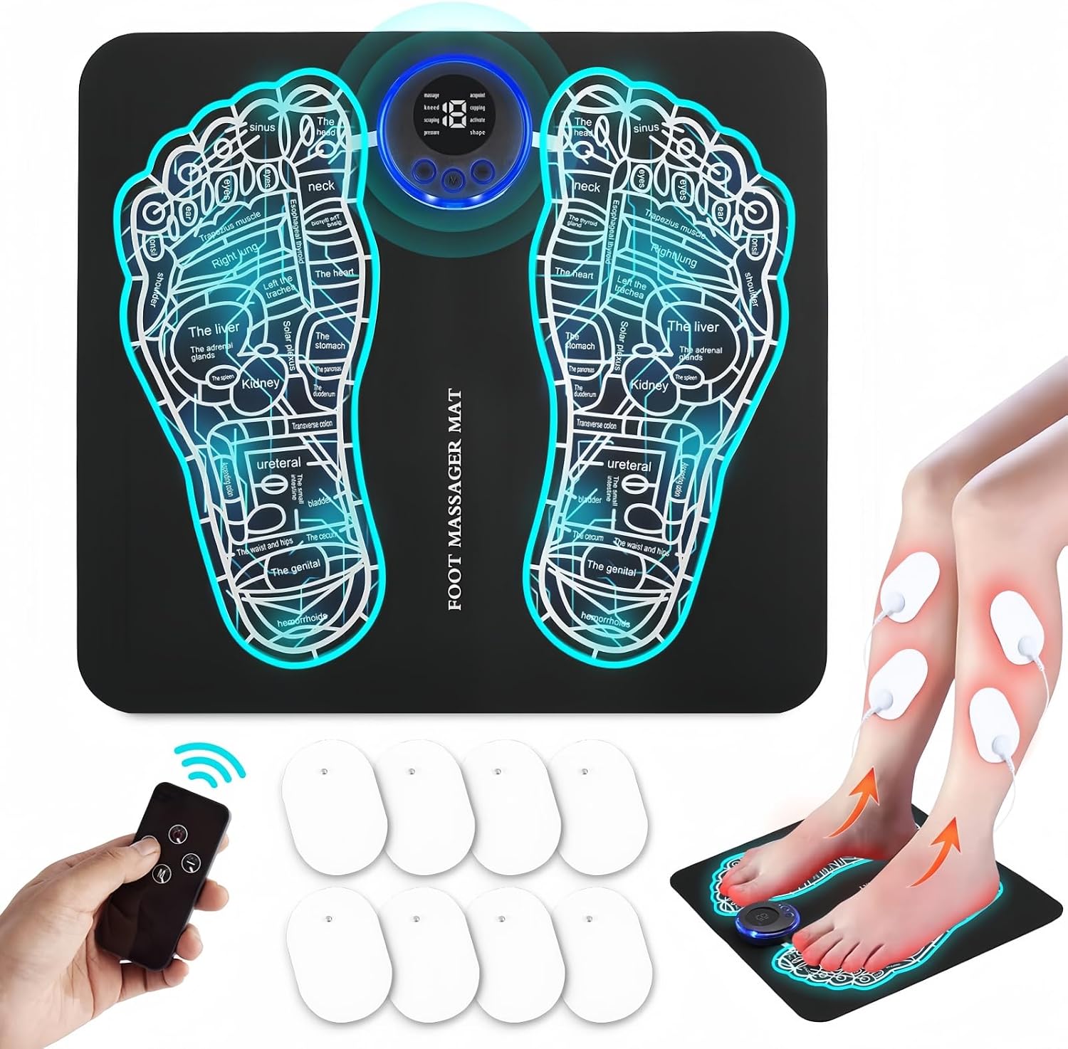 2025 Upgraded EMS Foot Massager for Muscle Relaxation, Tens Machine for Pain Relief, Upgrade Multi-Functional for Foot, Back & Leg Massager, LCD Display with 8 Modes 19 Intensities, Remote Control