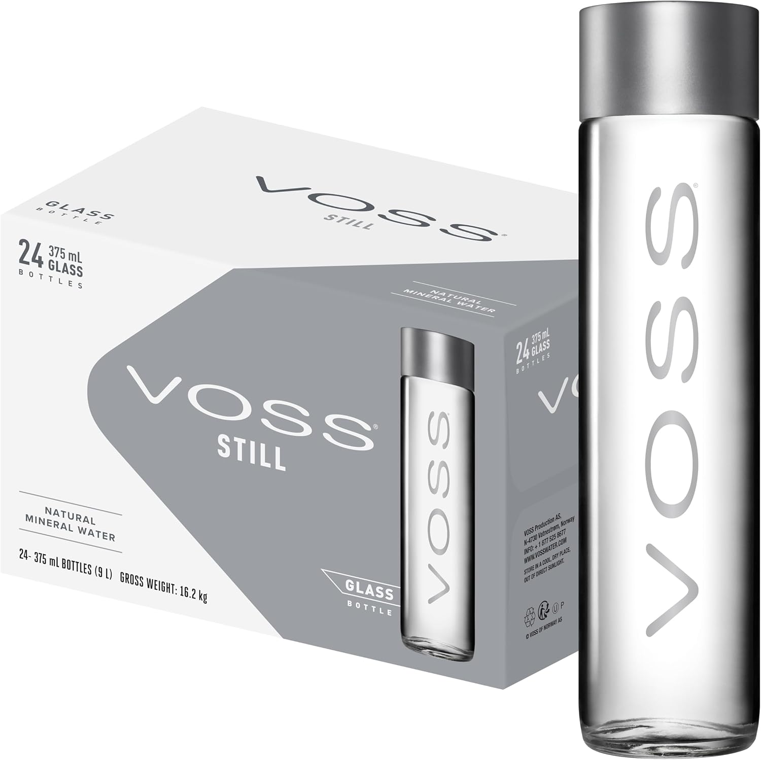 VOSS Still Water, Pack of 24 x 375ml VOSS Original Glass Bottles, Natural Mineral Water