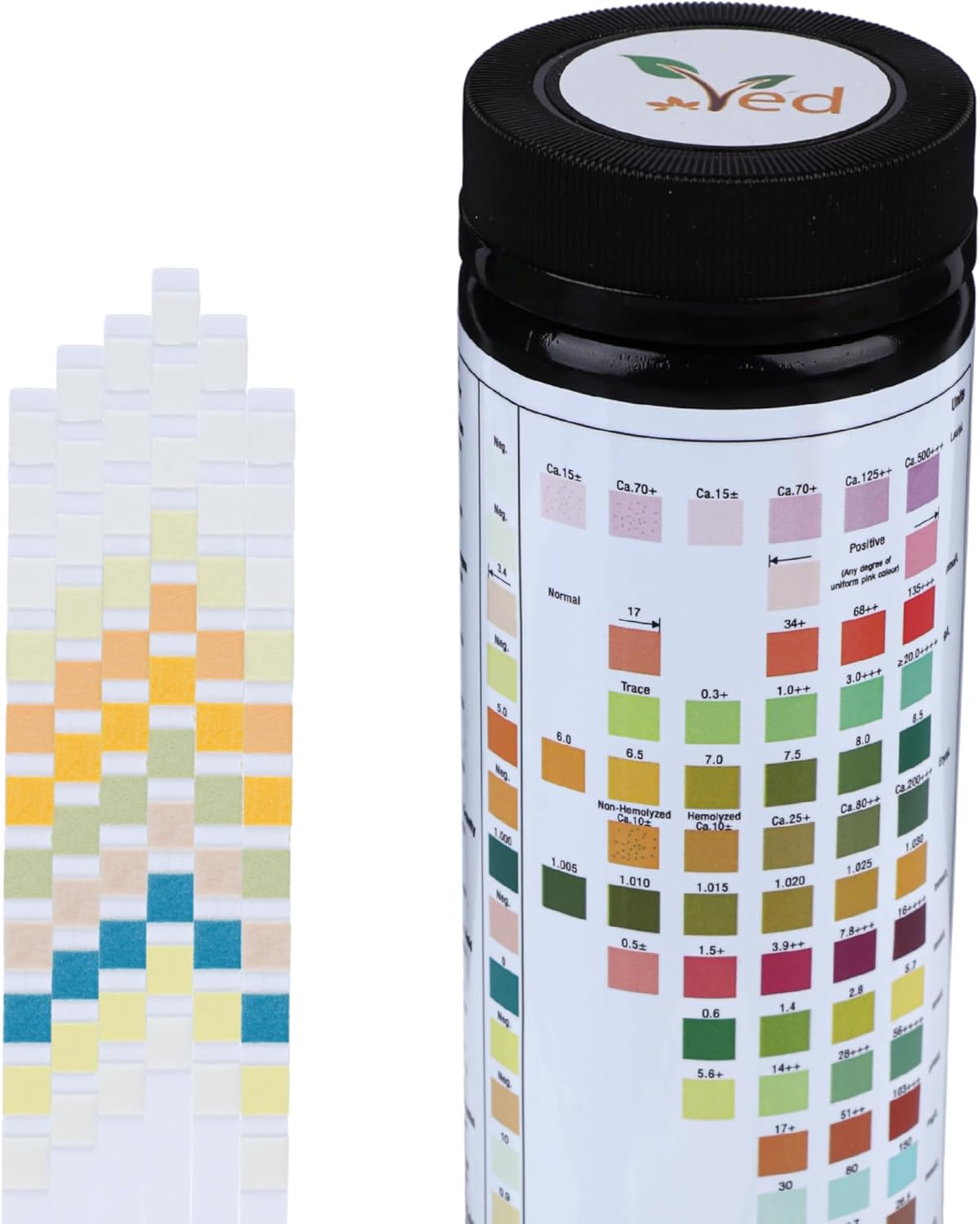 VED 100 x 14-in-1 Urine Test Strips | 14 Parameter Urine Test Strips for Urobilinogen, Bilirubin, Ketone, Blood, Protein, Specific Gravity, pH, Ascorbic Acid, Urinary Calcium.