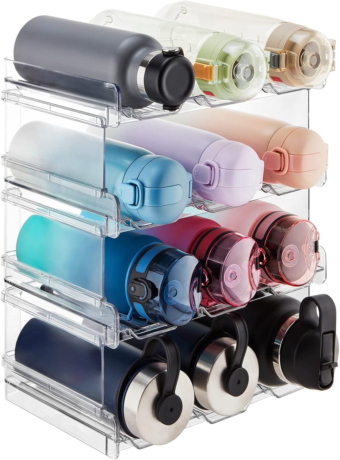 Lifewit Water Bottle Organizer, Stackable Kitchen Pantry Organization and Storage, 12-Bottle Plastic Holder, Countertop 4Pack, Modern Design