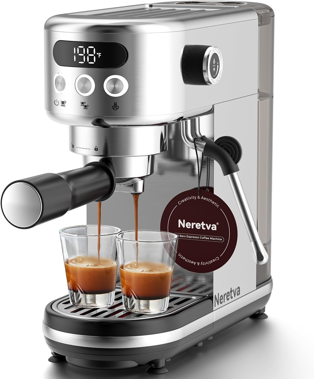 Neretva 20 Bar Espresso Machine Super Compact Espresso Coffee Machine | Professional Stainless Steel Espresso Maker with LED Display and Powerful Steam for Home Baristas to Make Latte, Cappuccino