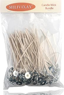 MILIVIXAY 100pcs ECO 14 Wicks for Soy Candles, 6.0inch Cotton & Paper Candle Wicks, Pre-Waxed and Tabbed ECO Wicks for Soy Candles Making.