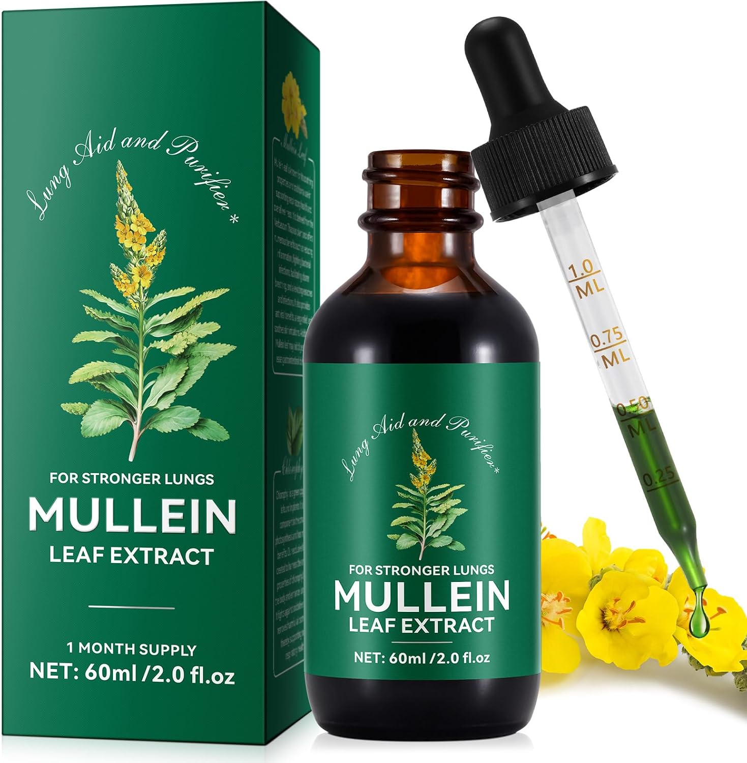 Mullein Drops, Mullein Leaf Extract for Lungs, Mullein Leaf Drops for Lung Cleanse and Phlegm, Fast Absorption Powerful Mullein Extract for Stronger Lungs (1)