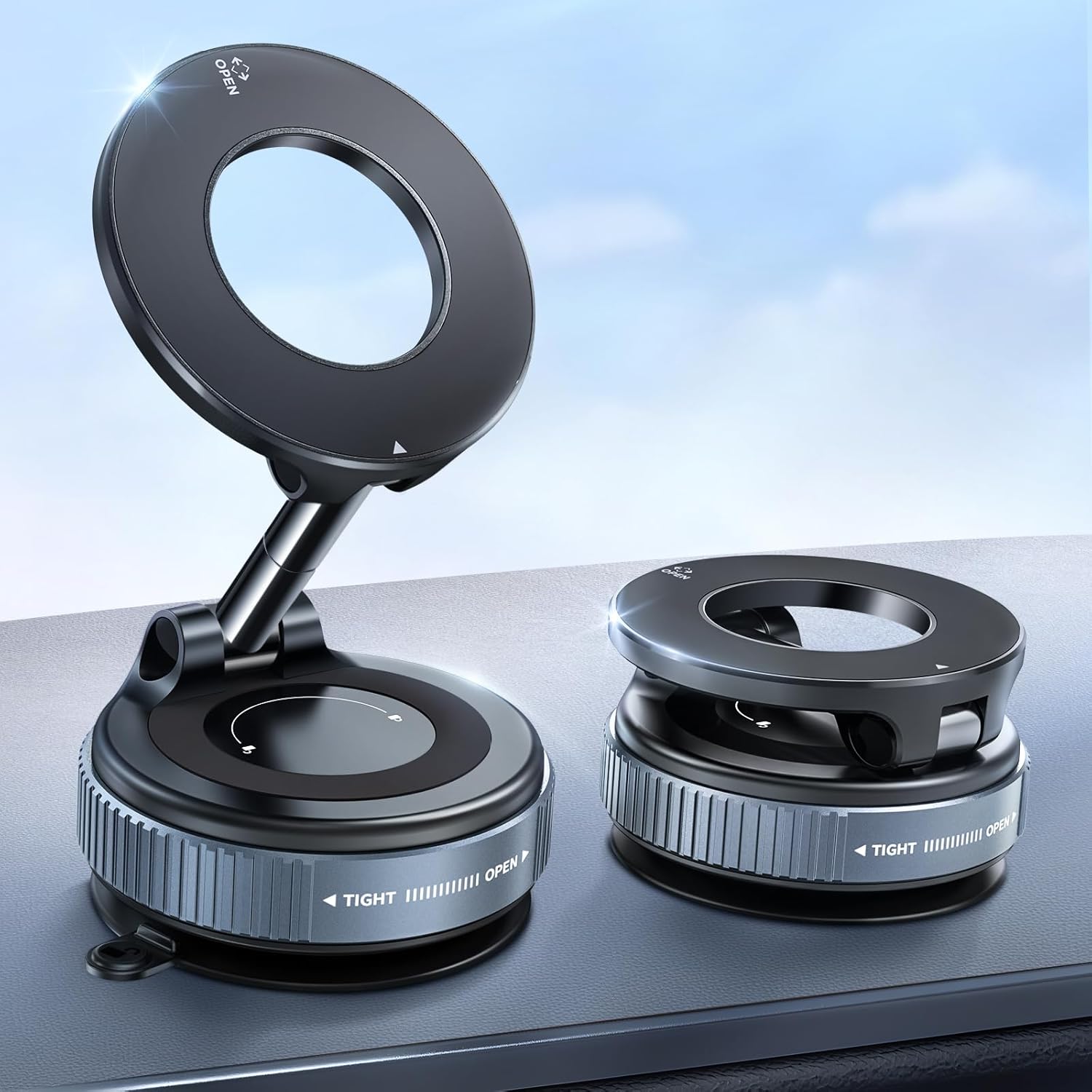 Beeasy Upgraded Vacuum Suction Magnetic Phone Holder, 360° Adjustable Foldable [20X N56 Magnets] Phone Mount for Car/Gym/Smooth Surface, Cell Phone Holder for iPhone 16 15 14 13 12 Pro Max, Black