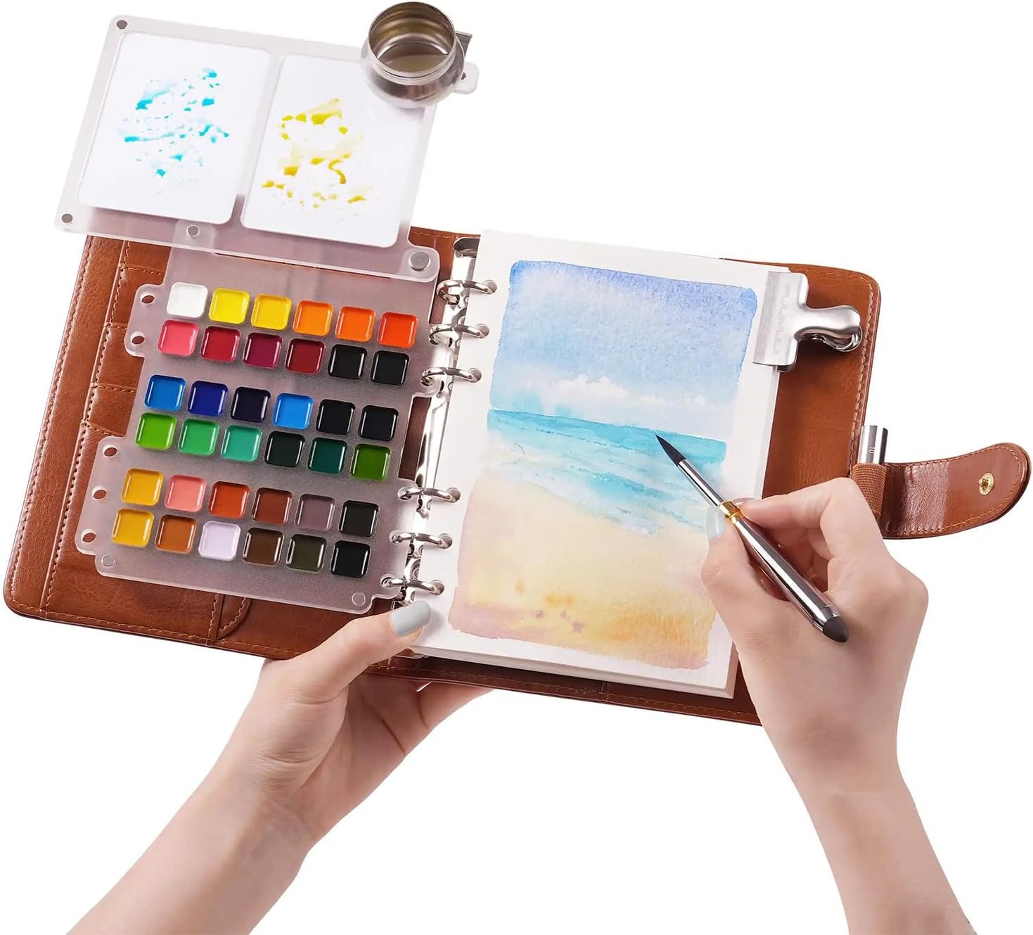 Fuumuui Travel Watercolor Set, Portable Watercolors Paints Kit with 36 Vibrant Colors, 300gsm Cotton Sketchbook, Compact Design Multifunctional Travel Brush – Plein Air Painting Supplies for Beginners, Hobbyists and Artists to Create Anywhere