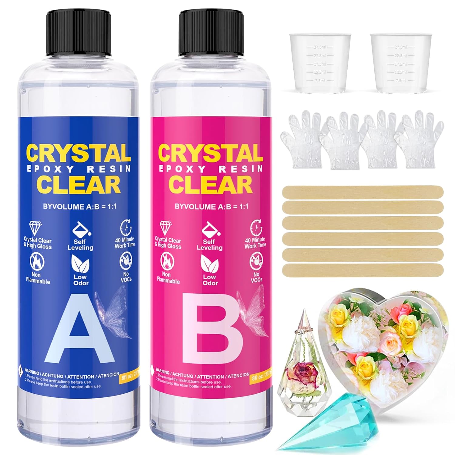 Epoxy Resin Kit 16oz/474ml - Crystal Clear, No Yellowing, No Bubbles, Best for DIY, Crafts, Beginners, Easy 1:1 Ratio