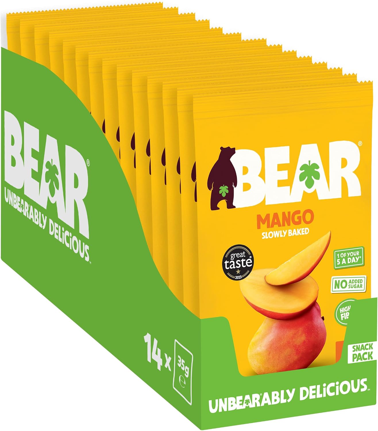 BEAR Fruit Dried Mango Packs - Gently Baked Fruit - Healthy - Vegan - 14 x 35g
